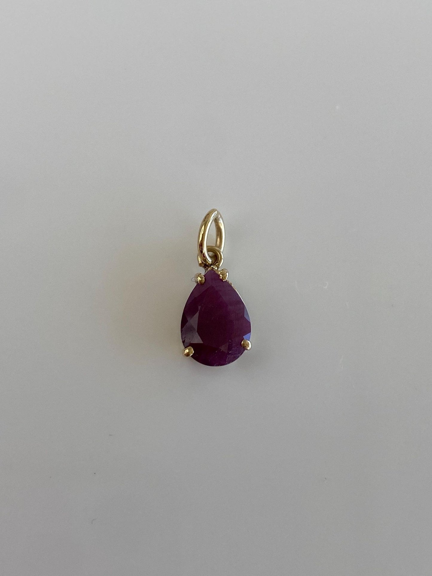 Vintage Solid 14k Yellow Gold Rose Cut Ruby Teardrop Charm