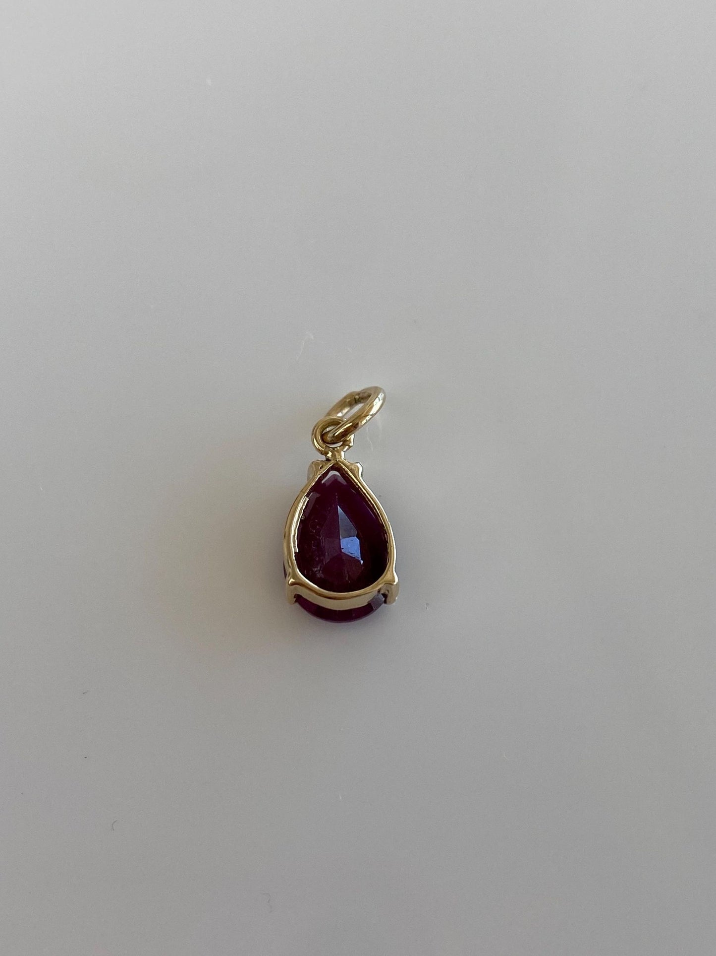 Vintage Solid 14k Yellow Gold Rose Cut Ruby Teardrop Charm