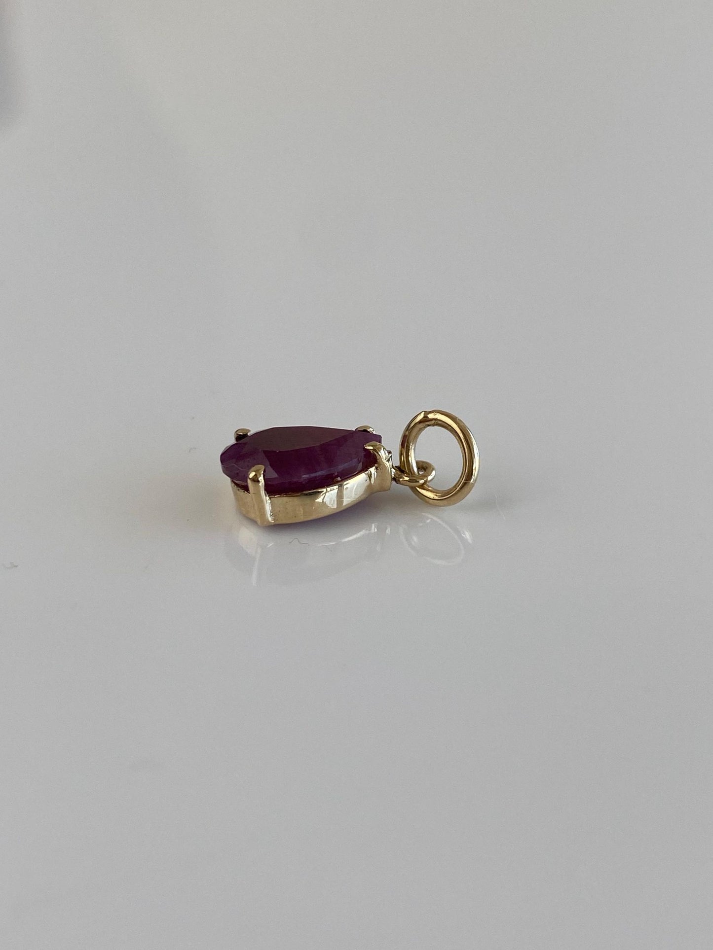 Vintage Solid 14k Yellow Gold Rose Cut Ruby Teardrop Charm