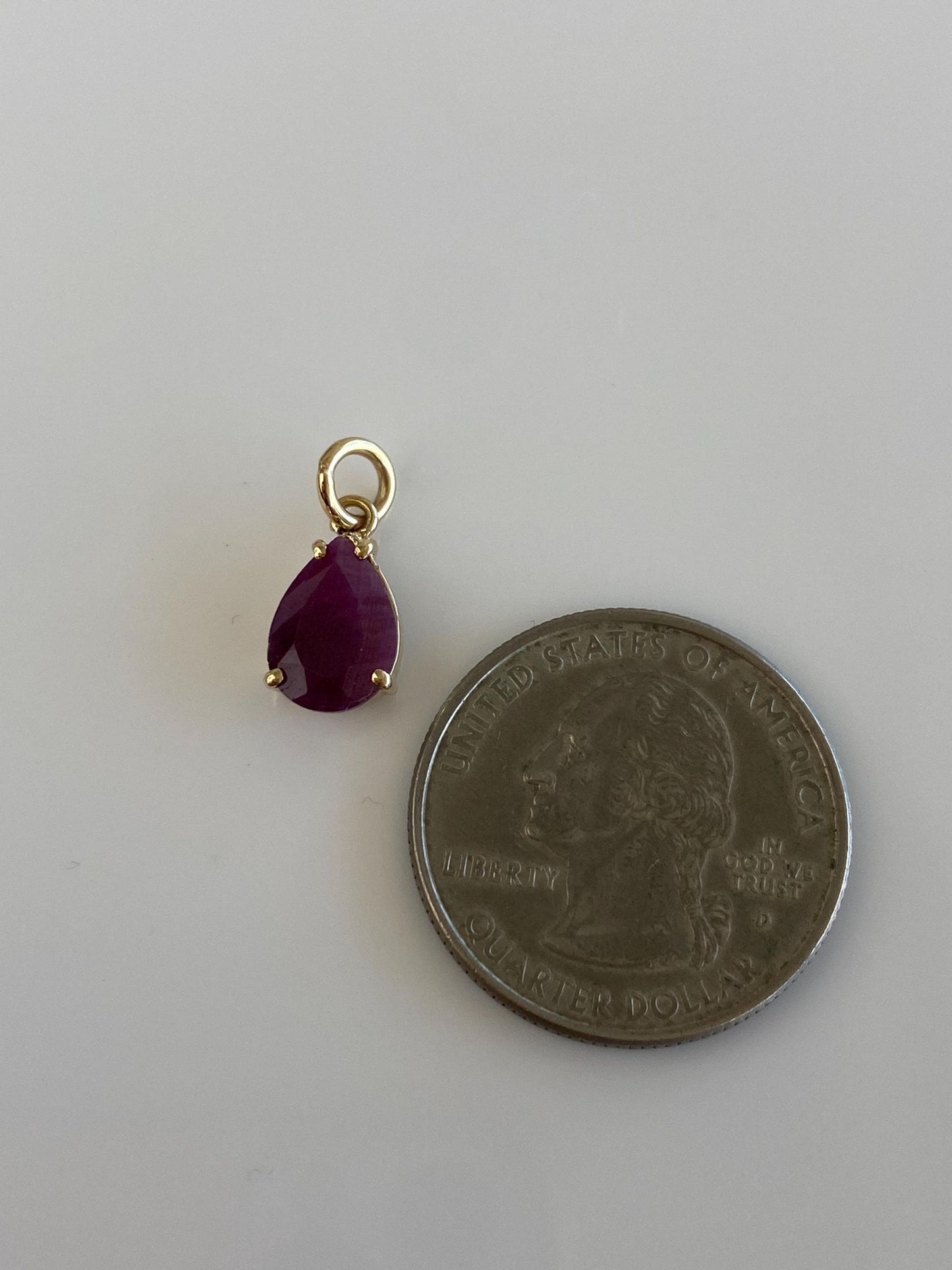Vintage Solid 14k Yellow Gold Rose Cut Ruby Teardrop Charm