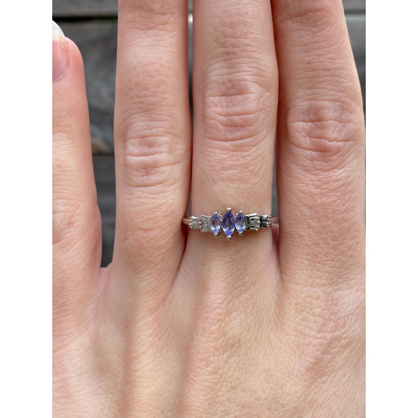 Vintage Solid 10k White Gold Lavender & Clear Cubic Zirconia Ring - Size 7