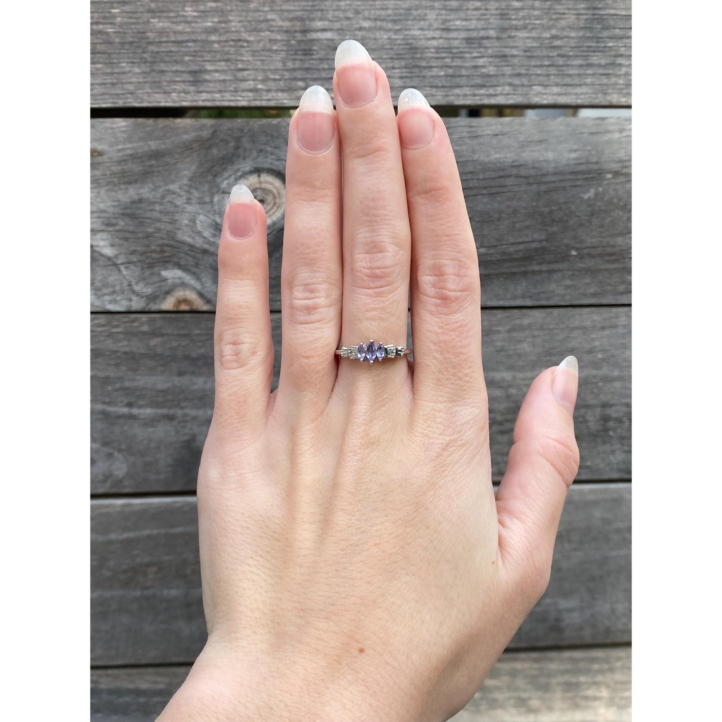 Vintage Solid 10k White Gold Lavender & Clear Cubic Zirconia Ring - Size 7