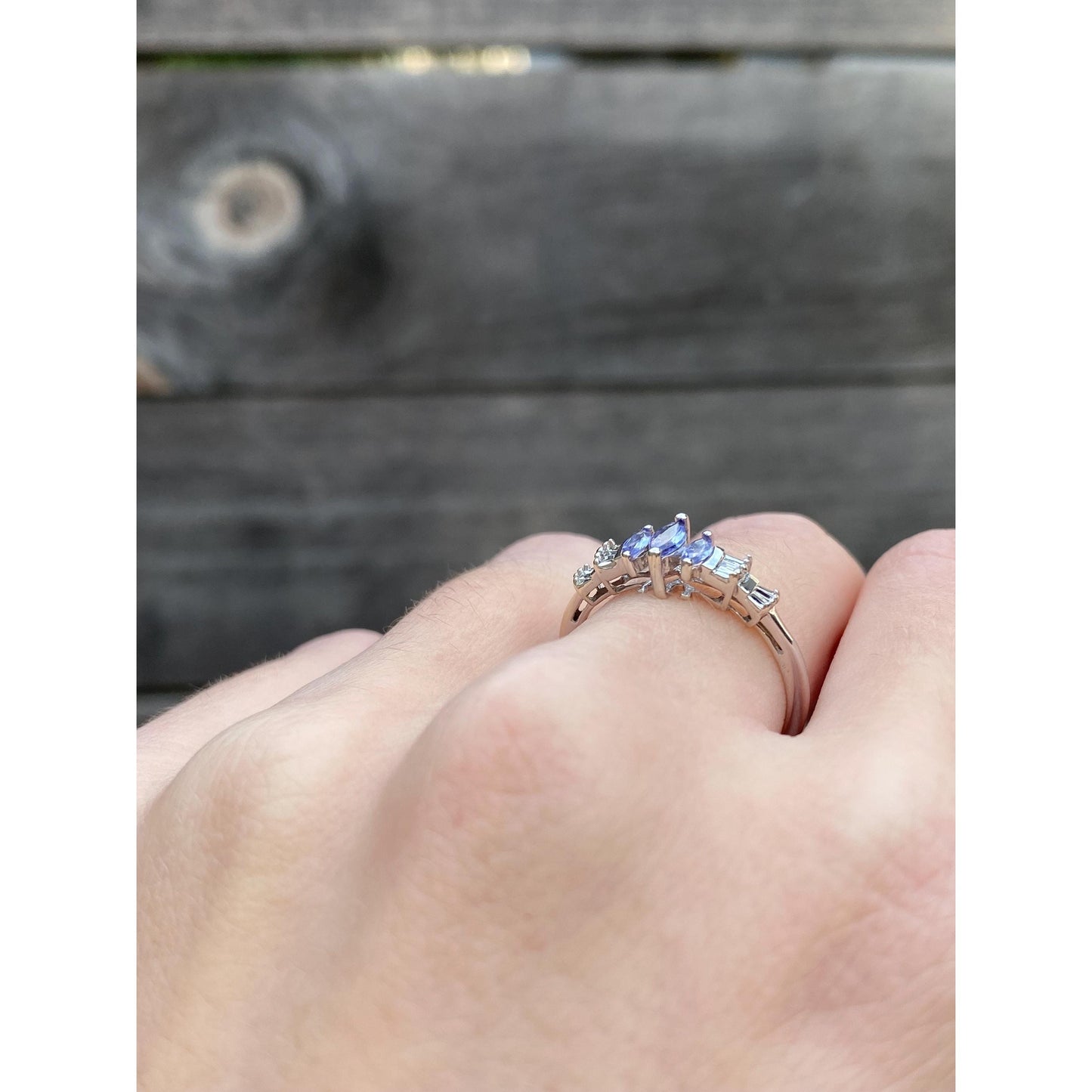 Vintage Solid 10k White Gold Lavender & Clear Cubic Zirconia Ring - Size 7