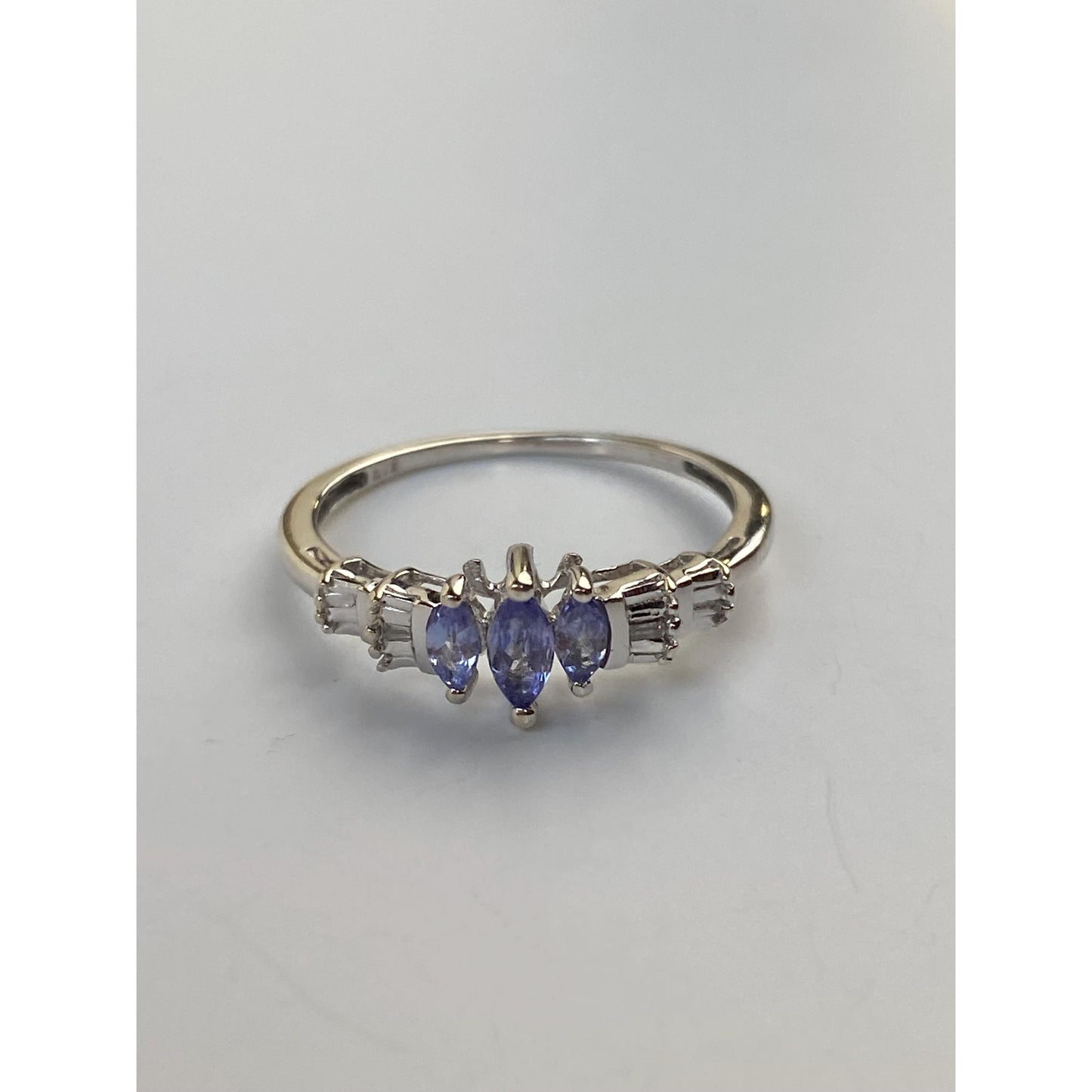 Vintage Solid 10k White Gold Lavender & Clear Cubic Zirconia Ring - Size 7