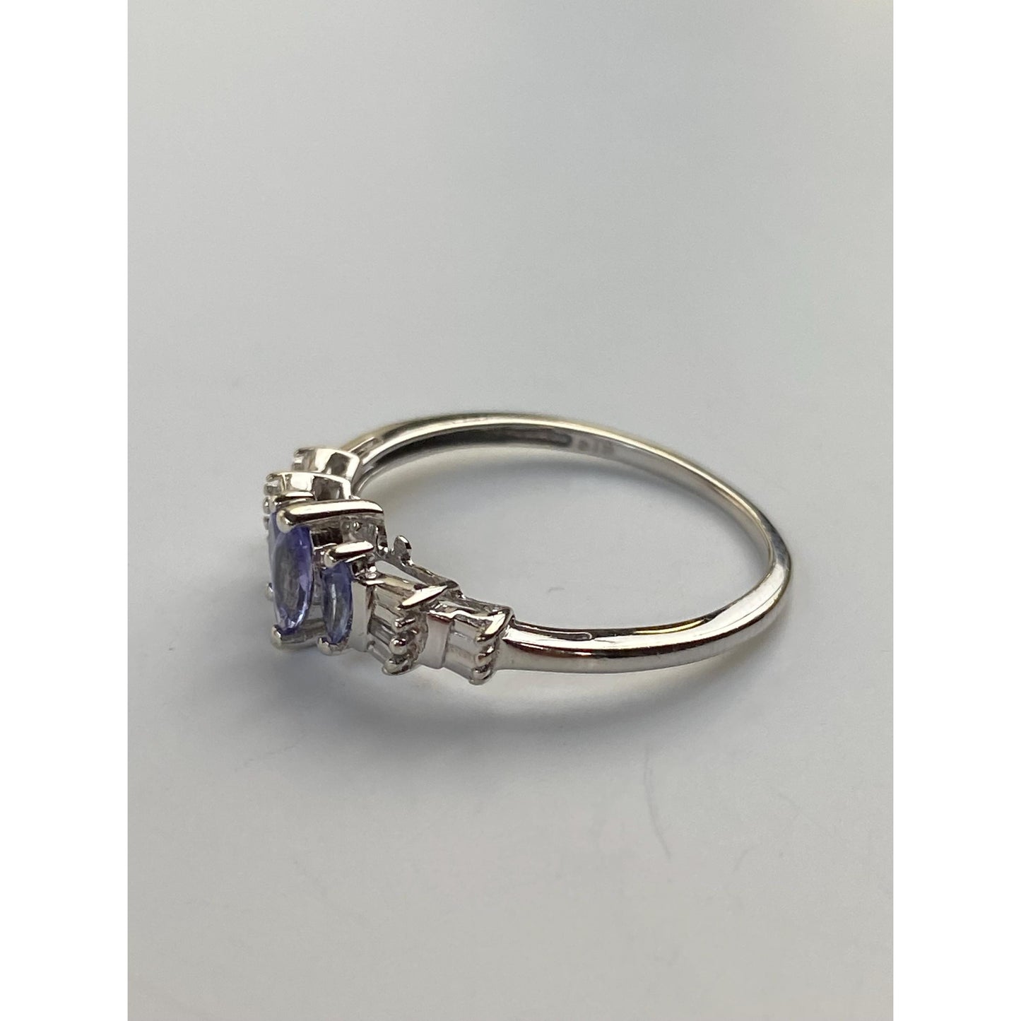 Vintage Solid 10k White Gold Lavender & Clear Cubic Zirconia Ring - Size 7