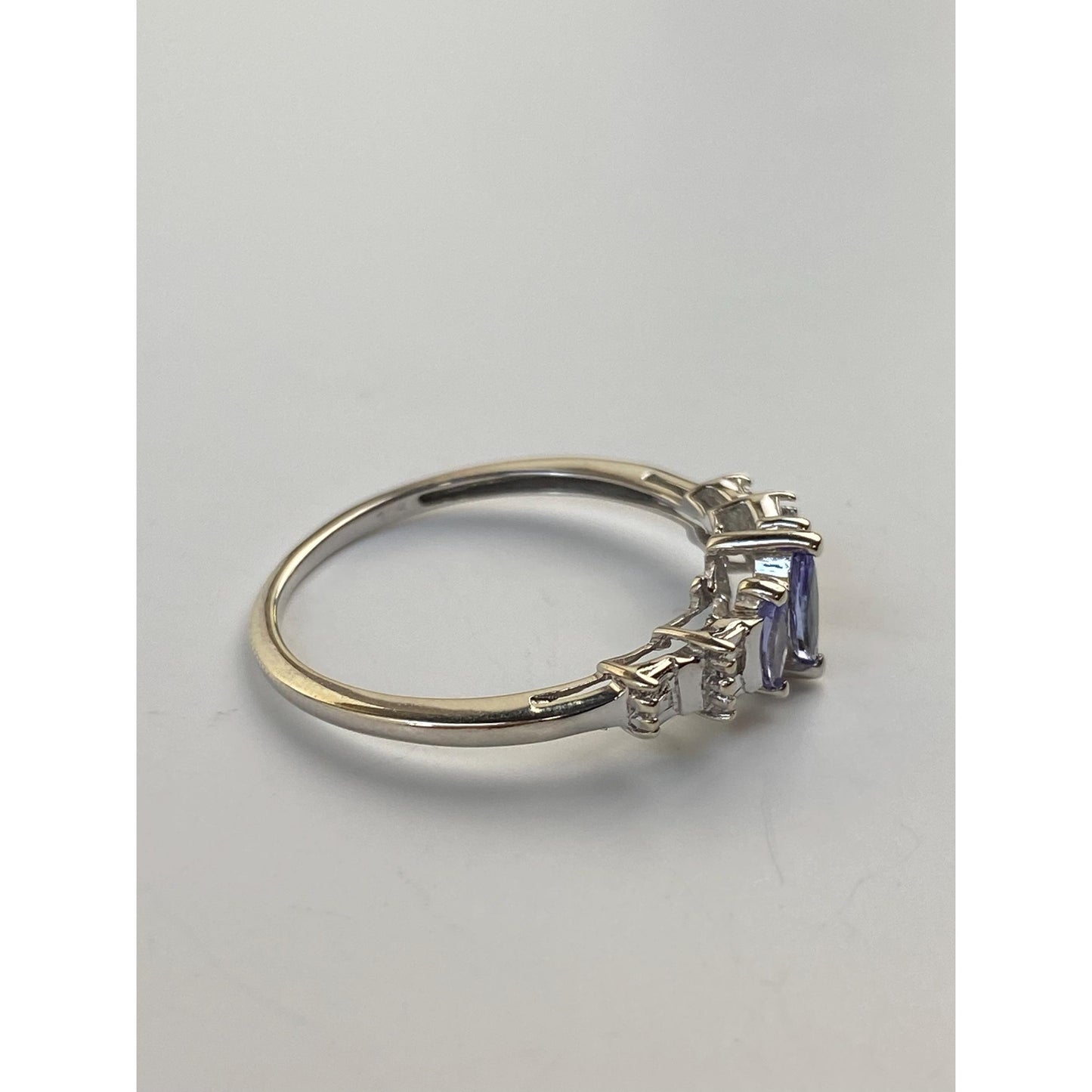 Vintage Solid 10k White Gold Lavender & Clear Cubic Zirconia Ring - Size 7