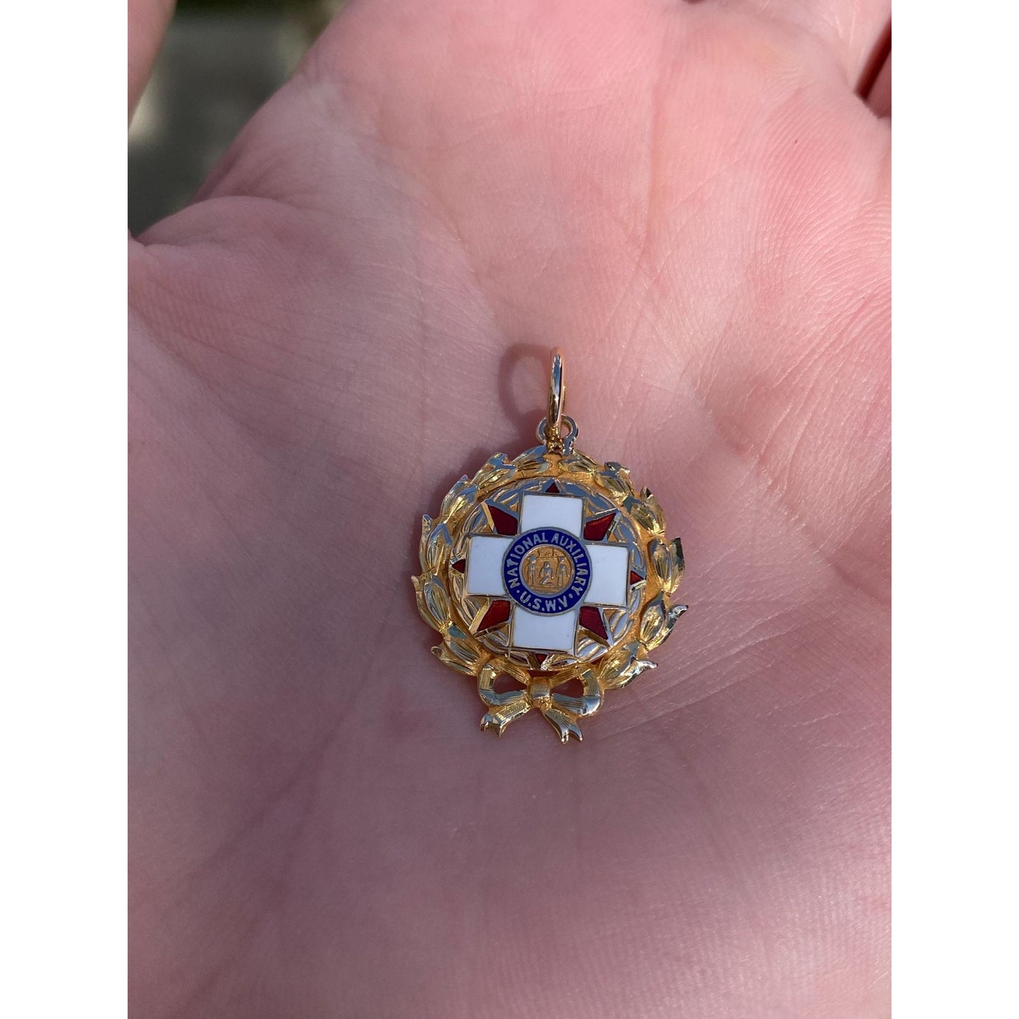 Vintage Solid 14k Yellow Gold Enamel National Auxilary Charm
