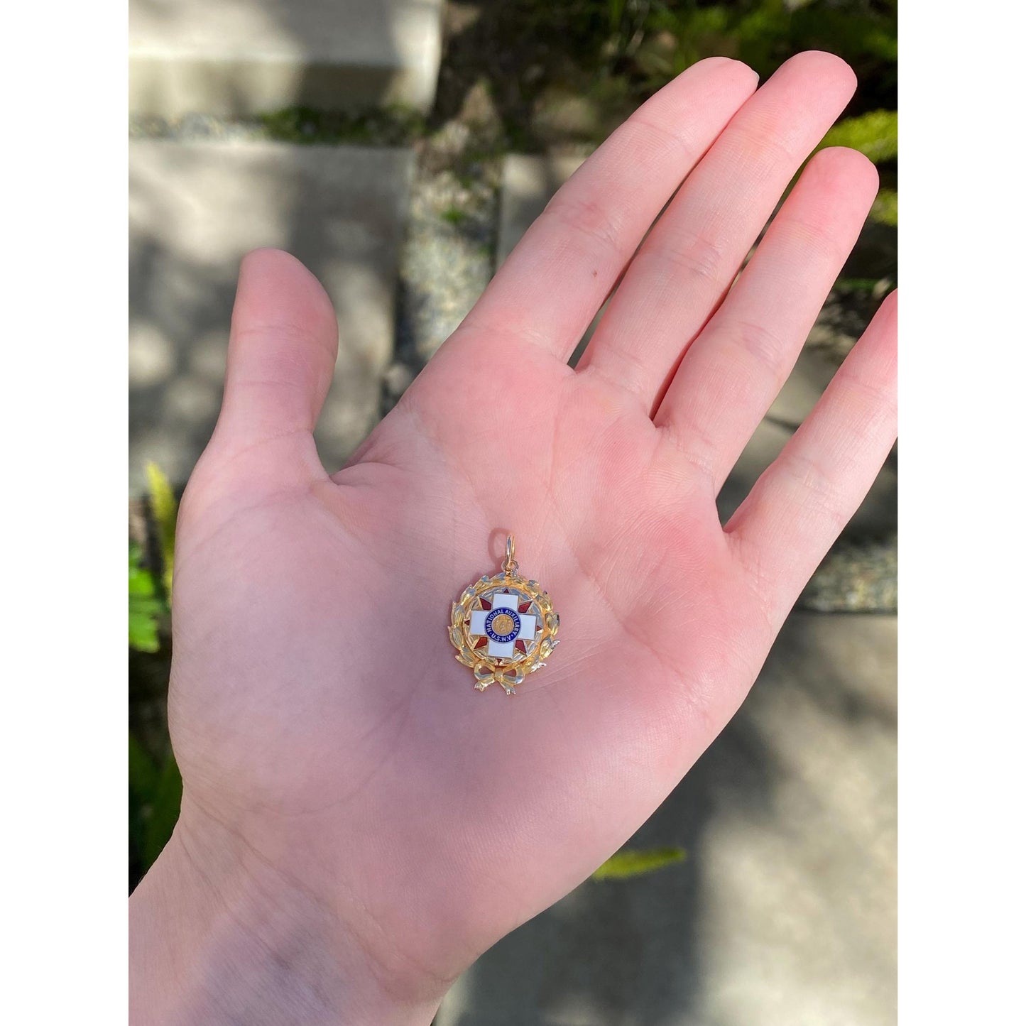 Vintage Solid 14k Yellow Gold Enamel National Auxilary Charm