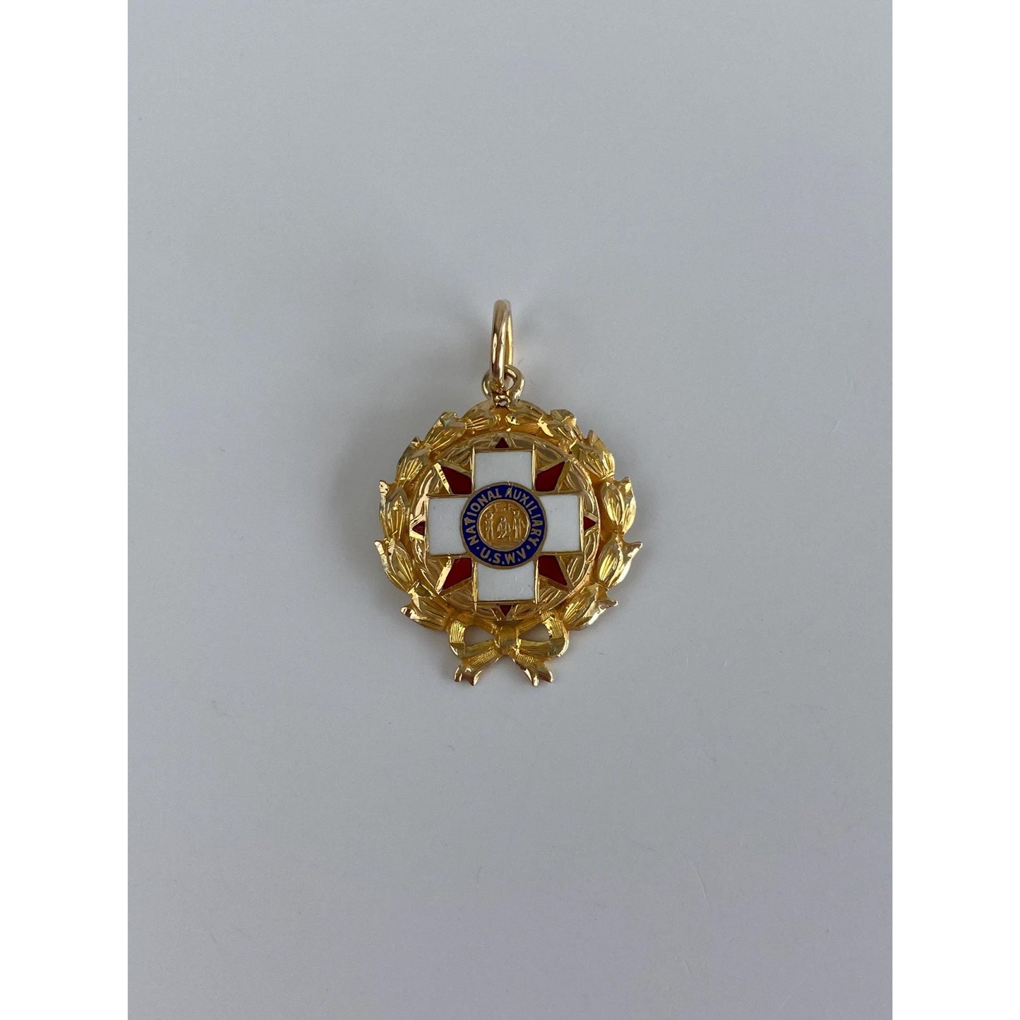 Vintage Solid 14k Yellow Gold Enamel National Auxilary Charm