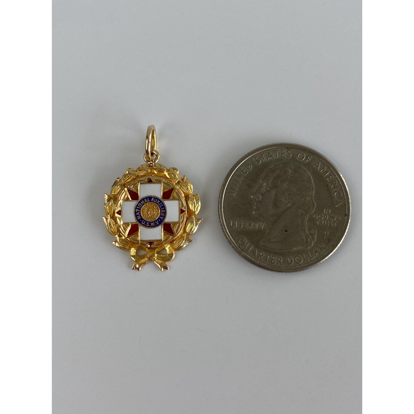 Vintage Solid 14k Yellow Gold Enamel National Auxilary Charm