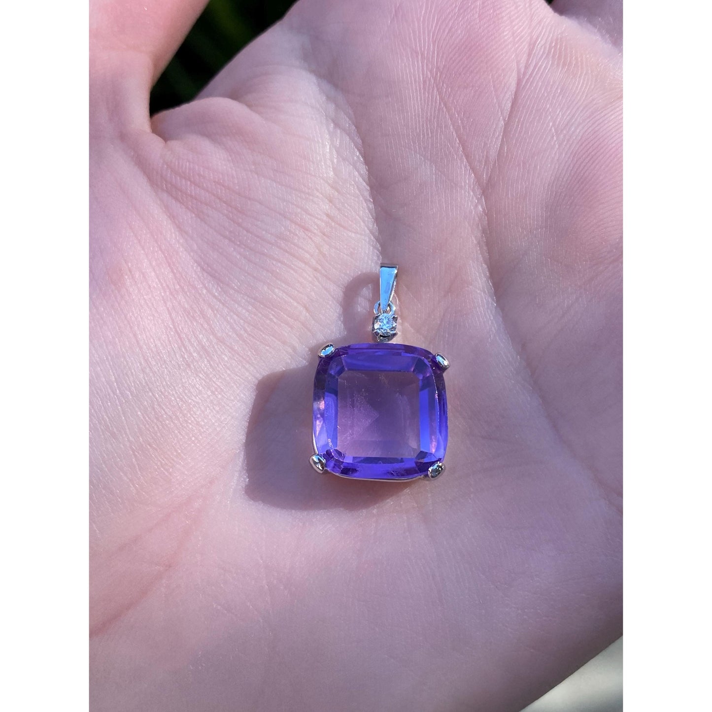 Solid 14k White Gold Amethyst Diamond Charm