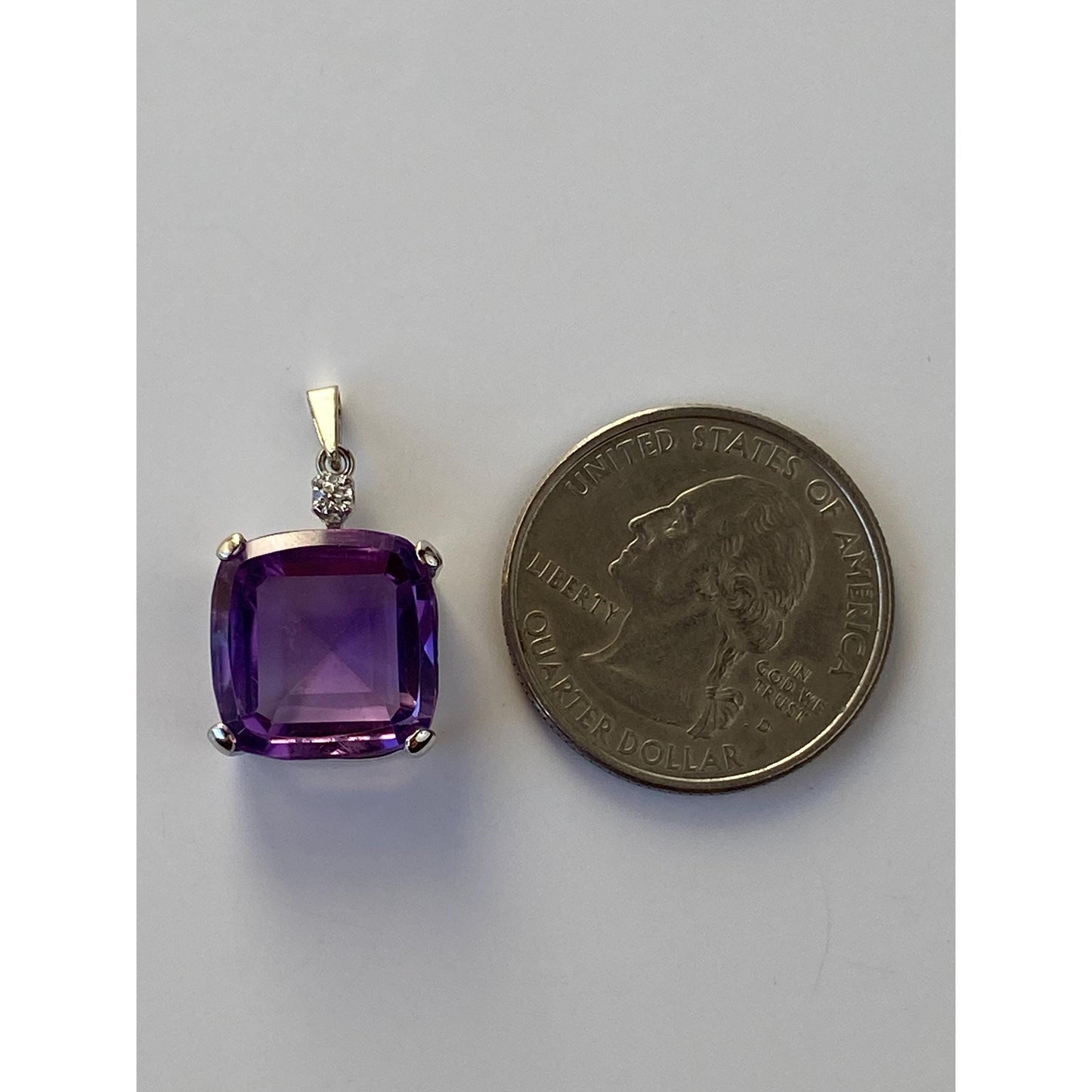 Solid 14k White Gold Amethyst Diamond Charm