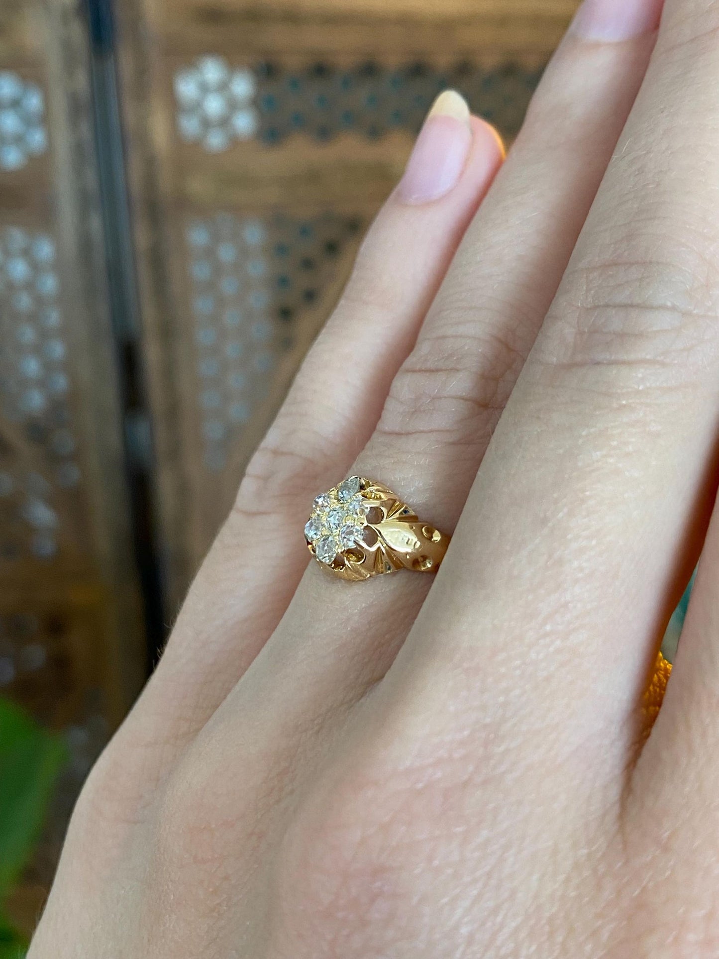 Vintage Solid 14k Yellow Gold Old Mine Cut Diamond Cluster Designed Ring - Size 5.5
