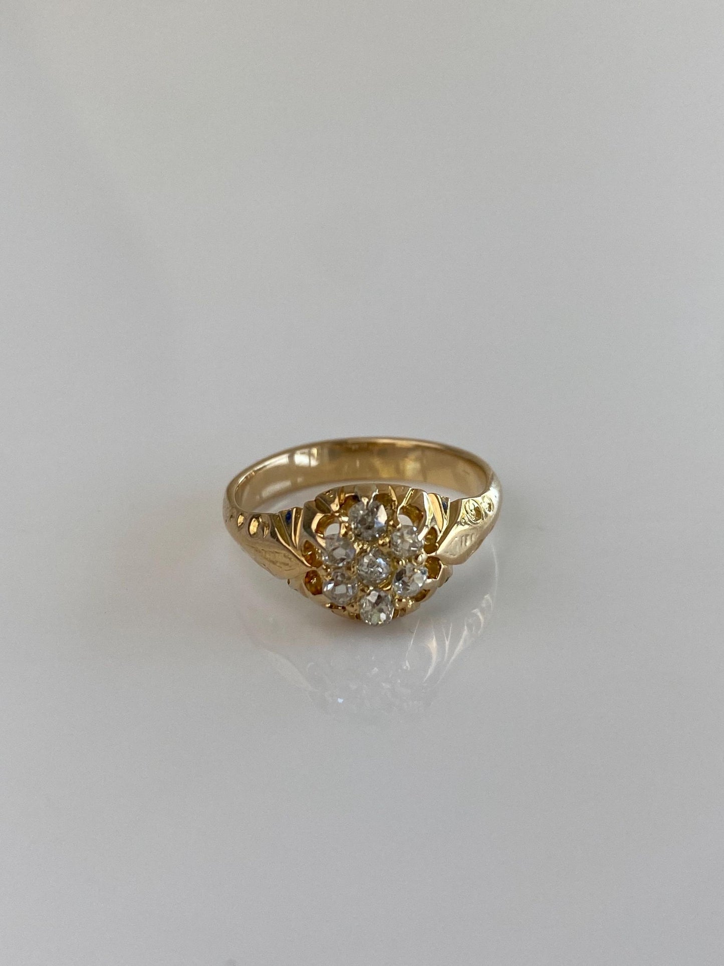 Vintage Solid 14k Yellow Gold Old Mine Cut Diamond Cluster Designed Ring - Size 5.5