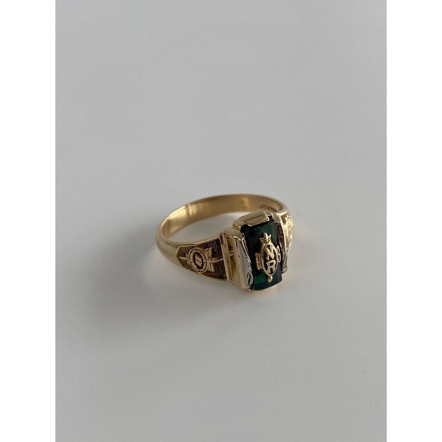 Vintage Solid 10k Yellow Gold Green Spinel NR Tigers Class Ring - Size 7