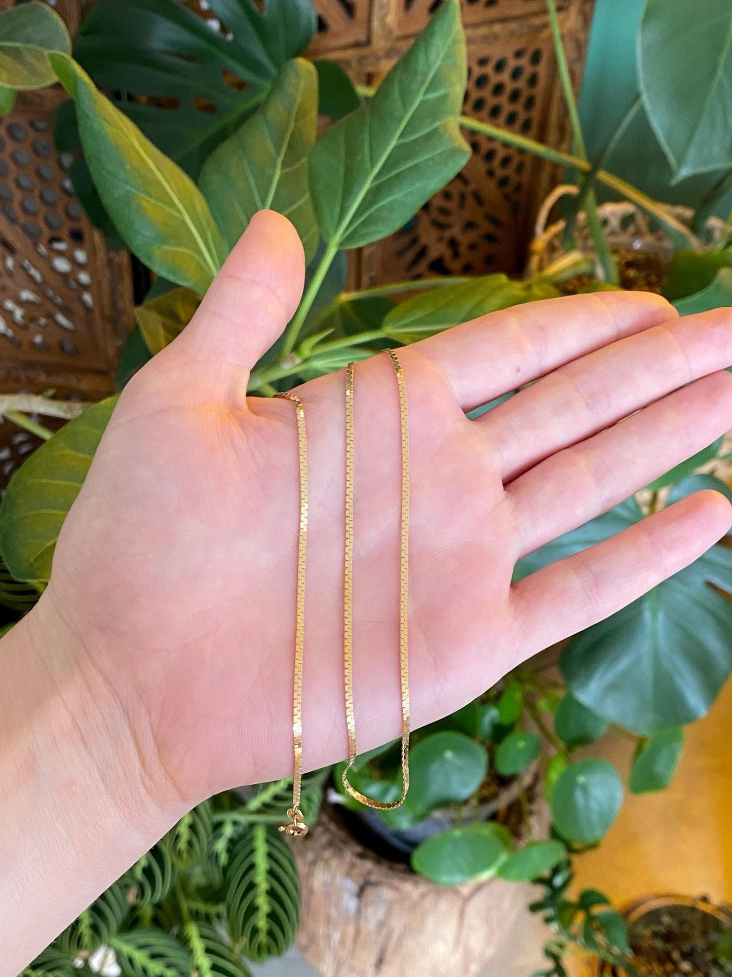 Vintage Solid 14k Yellow Gold Flat C Link Chain Necklace - 18 inches