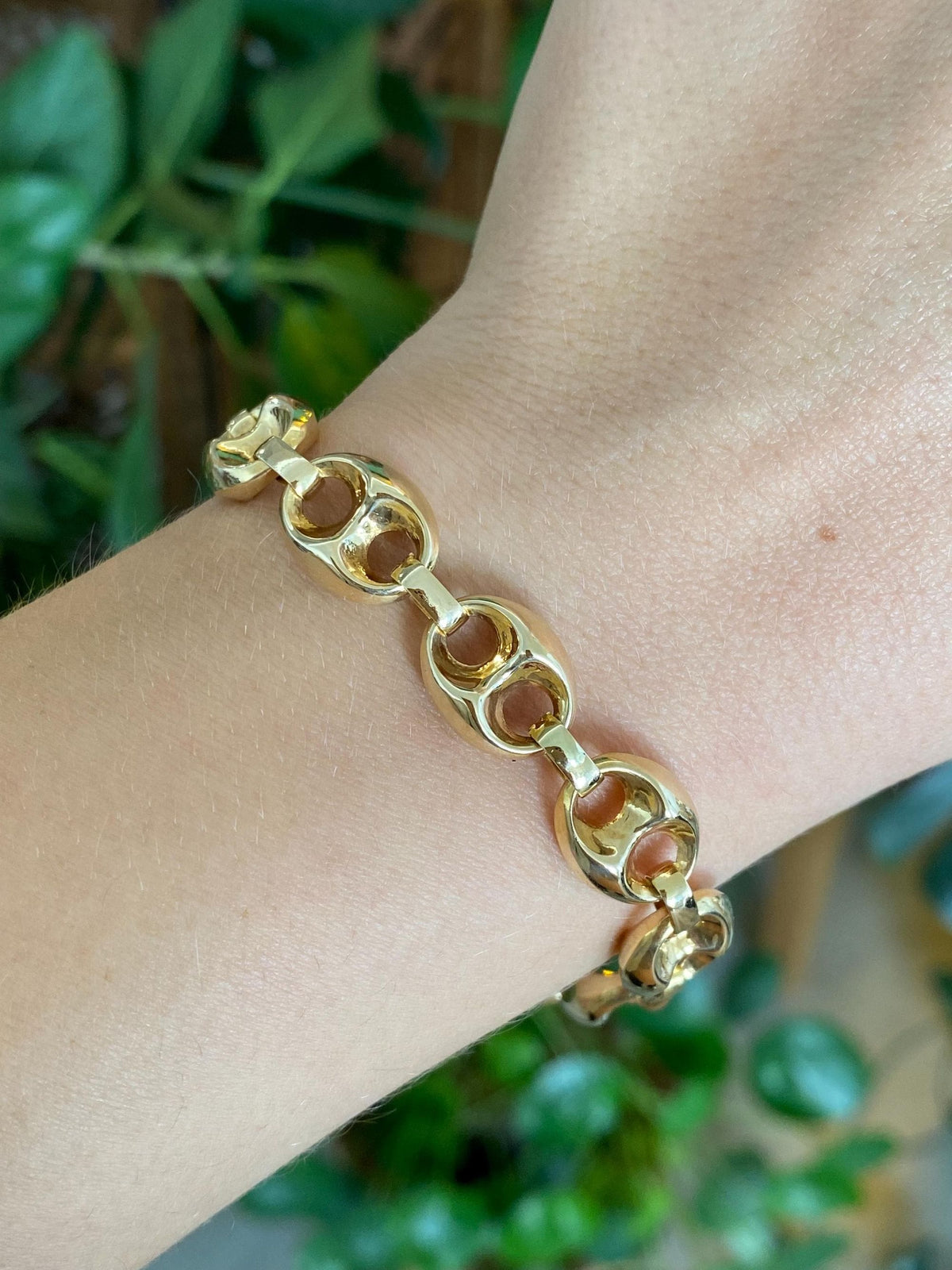 Vintage 14k Yellow Gold Puffy Mariner Link Bracelet - 7.25 inches