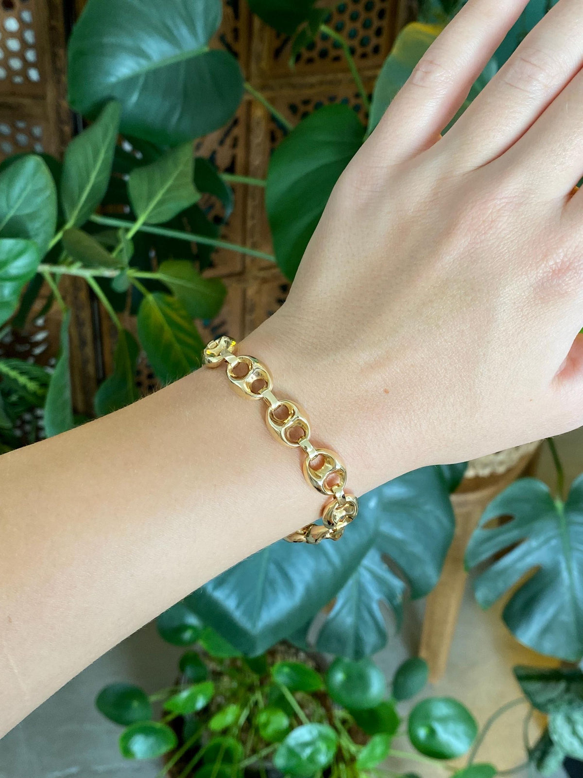 Vintage 14k Yellow Gold Puffy Mariner Link Bracelet - 7.25 inches