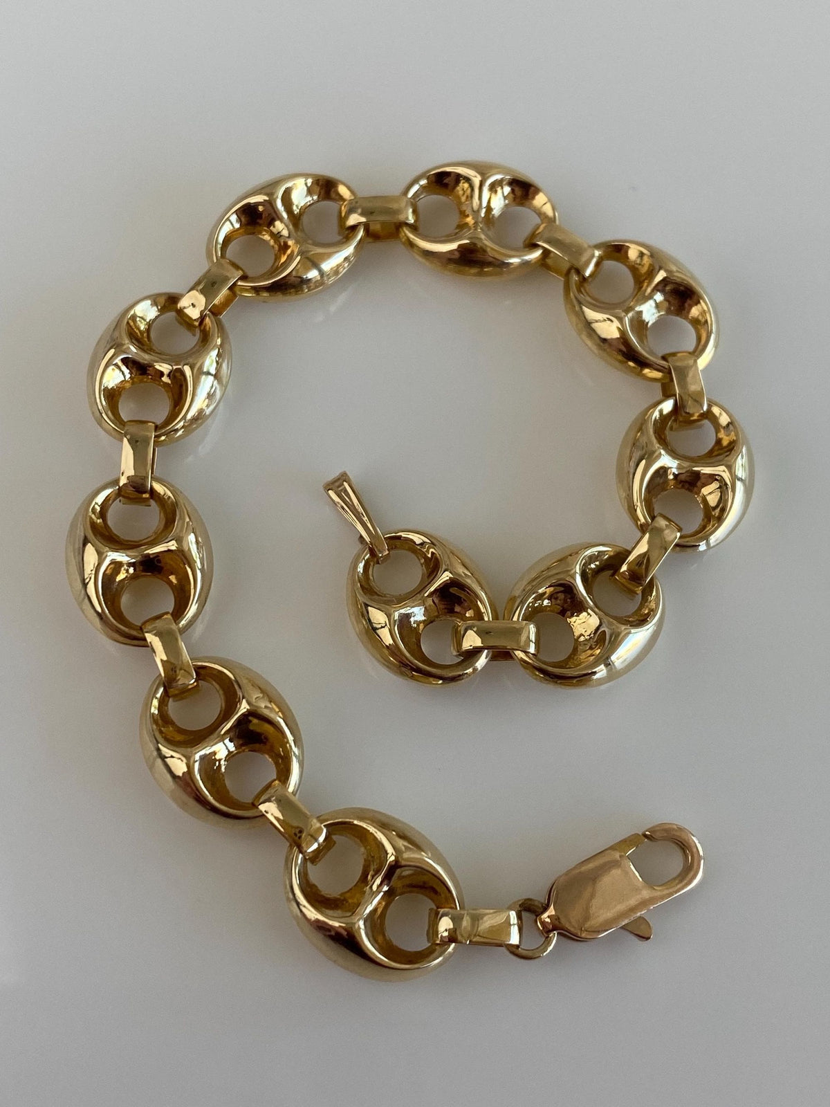 Vintage 14k Yellow Gold Puffy Mariner Link Bracelet - 7.25 inches