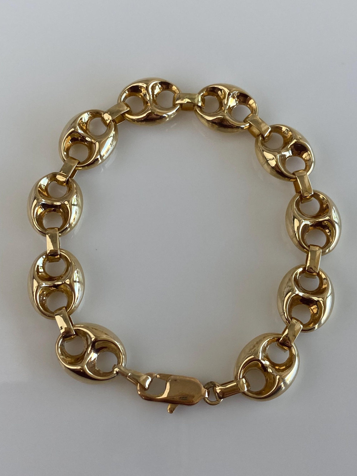 Vintage 14k Yellow Gold Puffy Mariner Link Bracelet - 7.25 inches
