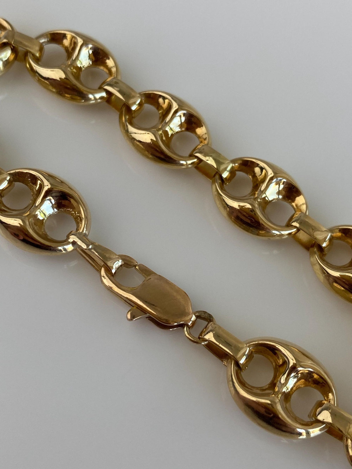 Vintage 14k Yellow Gold Puffy Mariner Link Bracelet - 7.25 inches