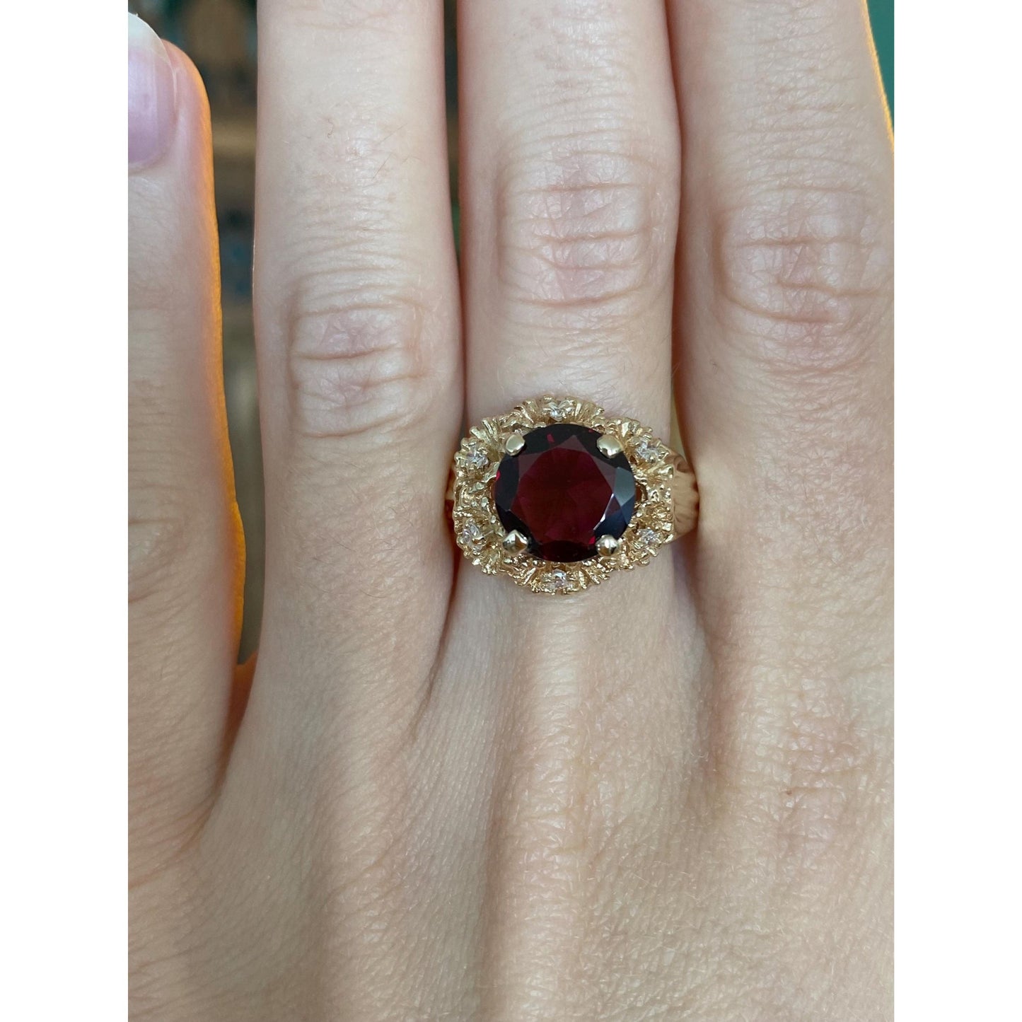 Vintage Solid 14k Yellow Gold Pink Tourmaline Diamond Ring - Size 9.5