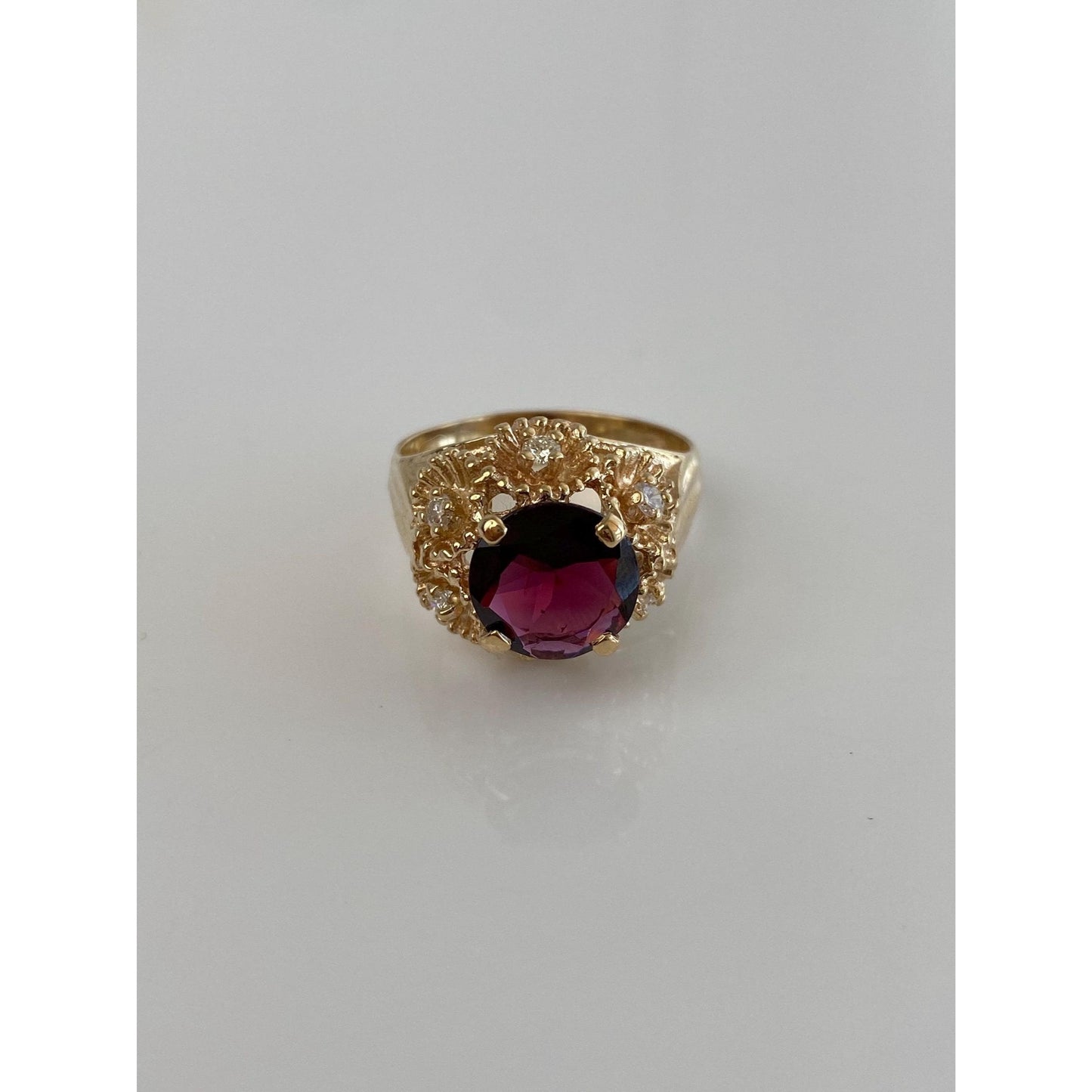 Vintage Solid 14k Yellow Gold Pink Tourmaline Diamond Ring - Size 9.5