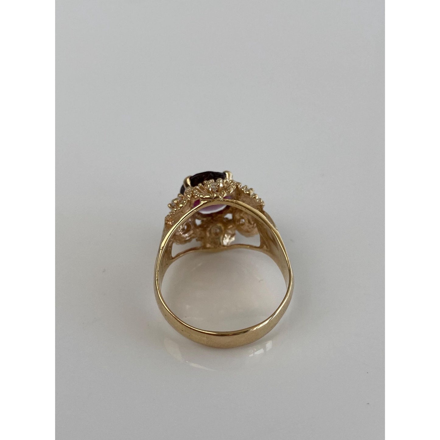 Vintage Solid 14k Yellow Gold Pink Tourmaline Diamond Ring - Size 9.5