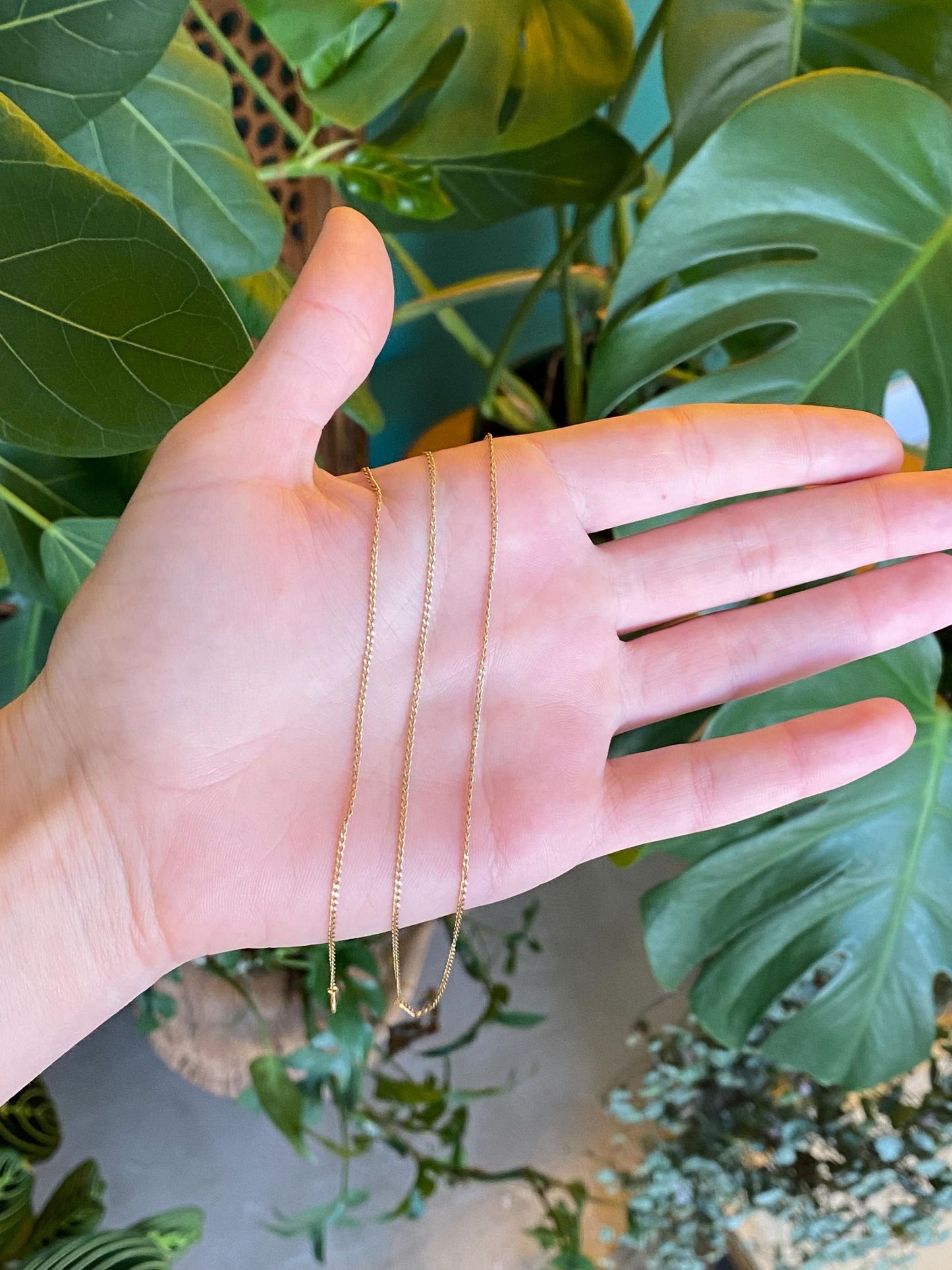 Vintage Solid 14k Yellow Gold Elongated Curb Chain Necklace - 21.75 inches