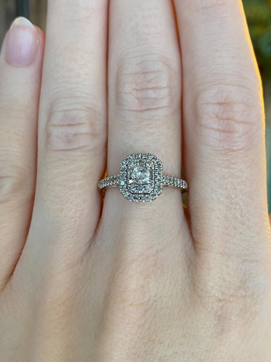 Vintage Solid 10k White Gold Diamond Ring - Size 6.75