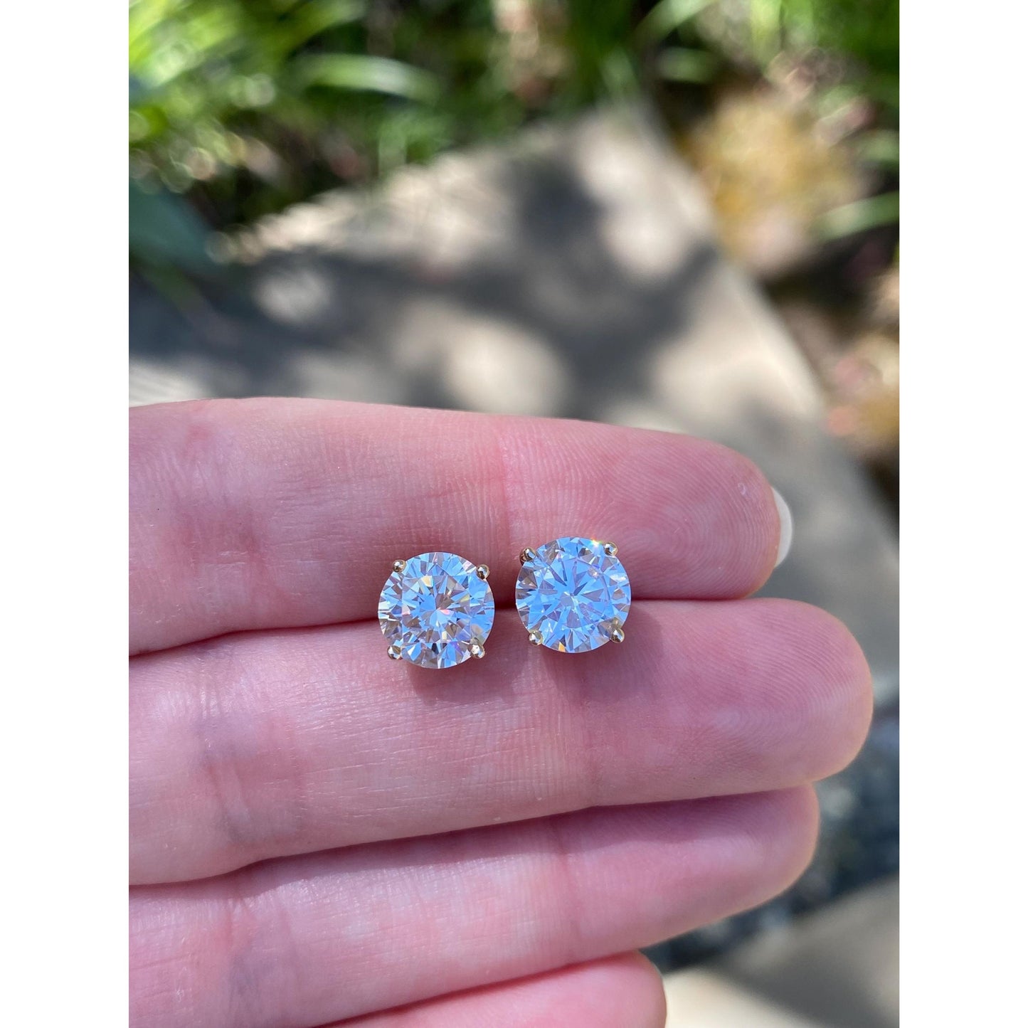 Solid 14k Yellow Gold Clear Cubic Zirconia Stud Earrings