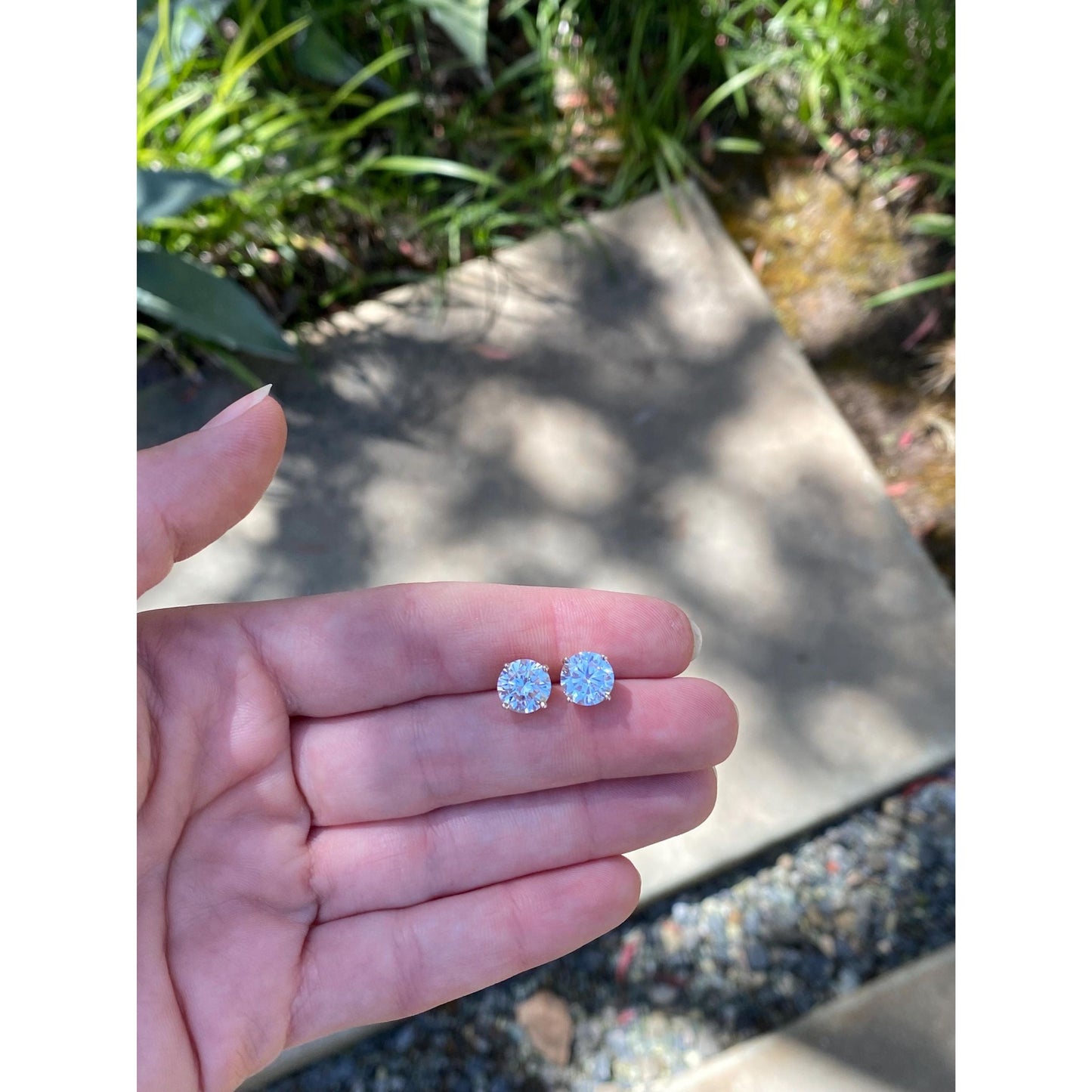 Solid 14k Yellow Gold Clear Cubic Zirconia Stud Earrings