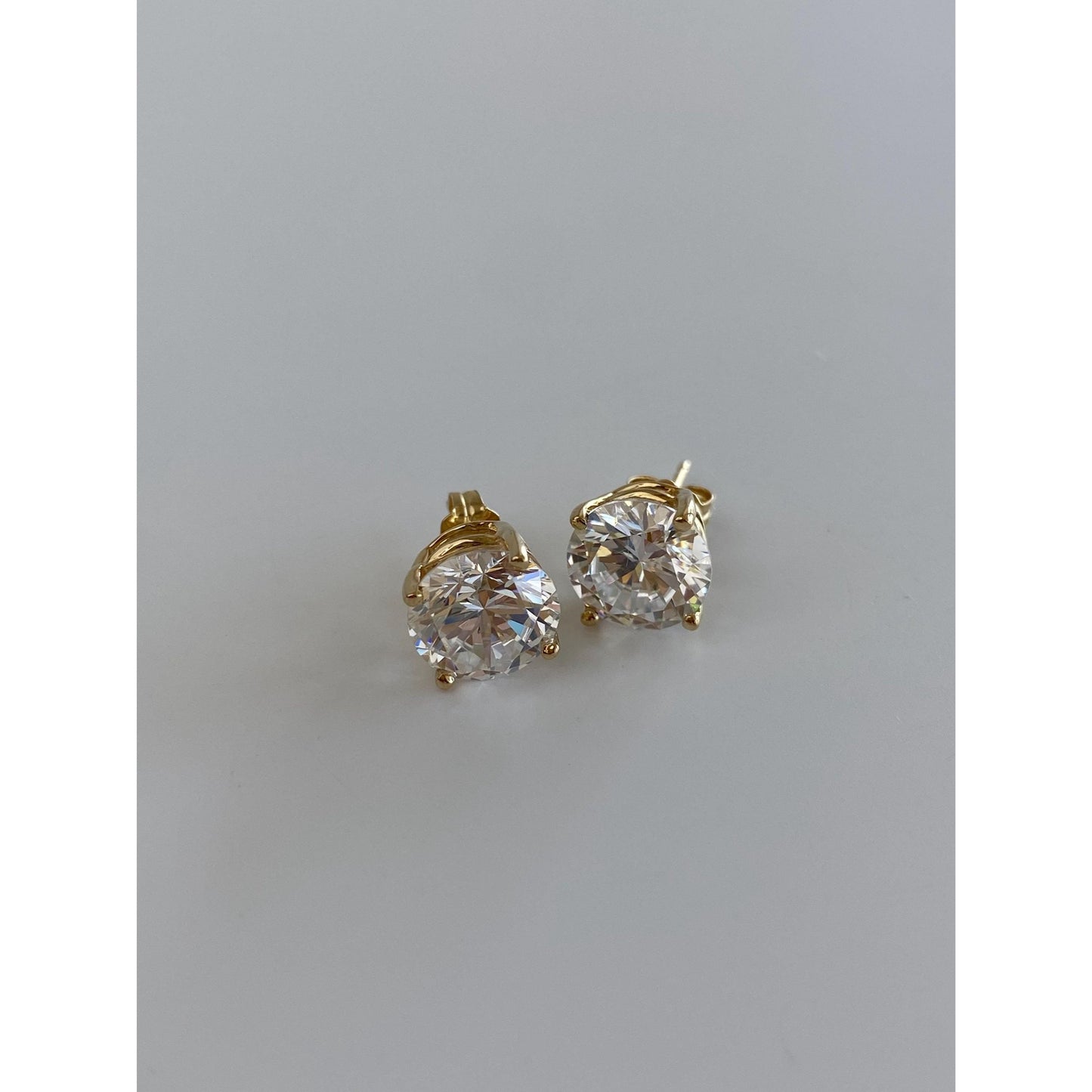 Solid 14k Yellow Gold Clear Cubic Zirconia Stud Earrings