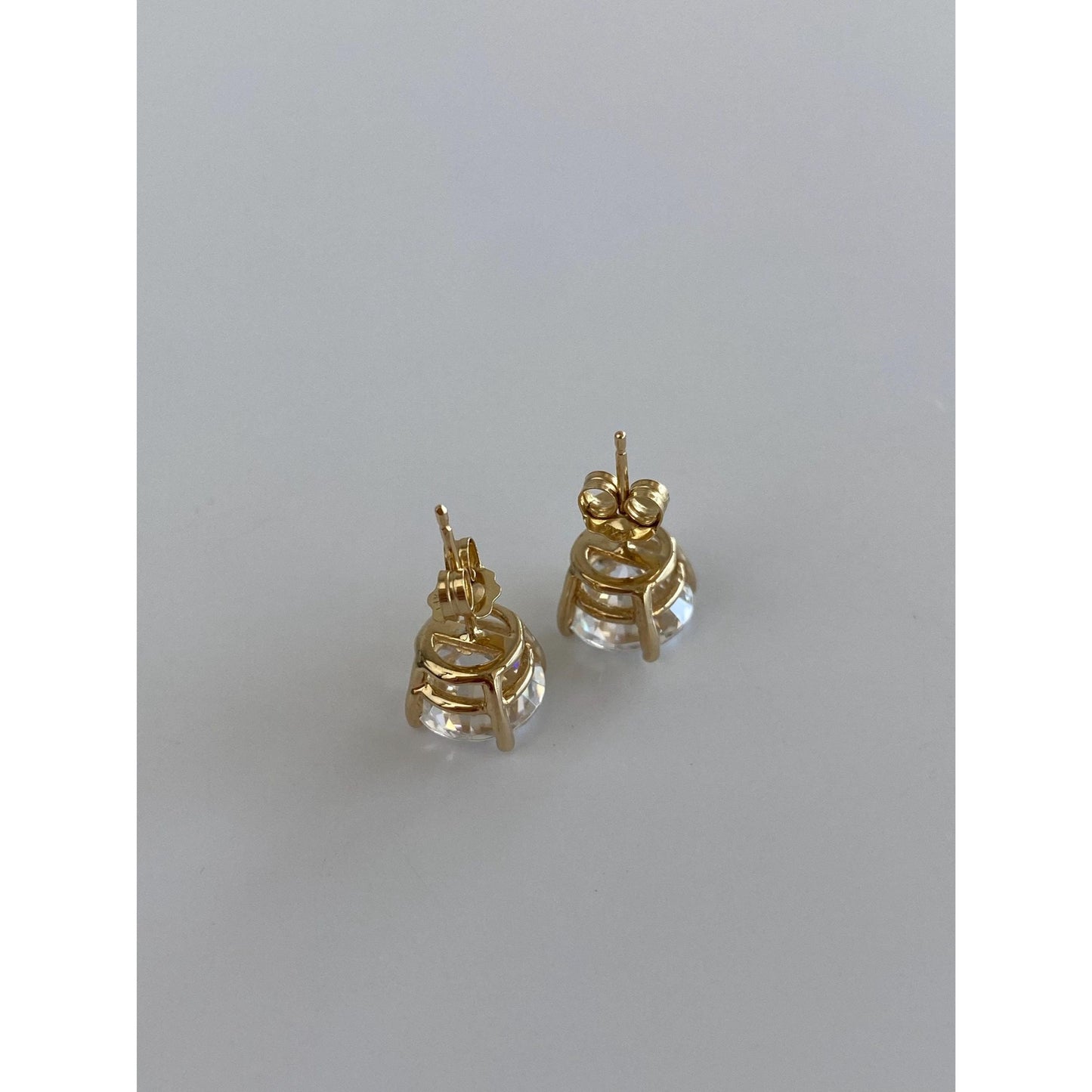 Solid 14k Yellow Gold Clear Cubic Zirconia Stud Earrings