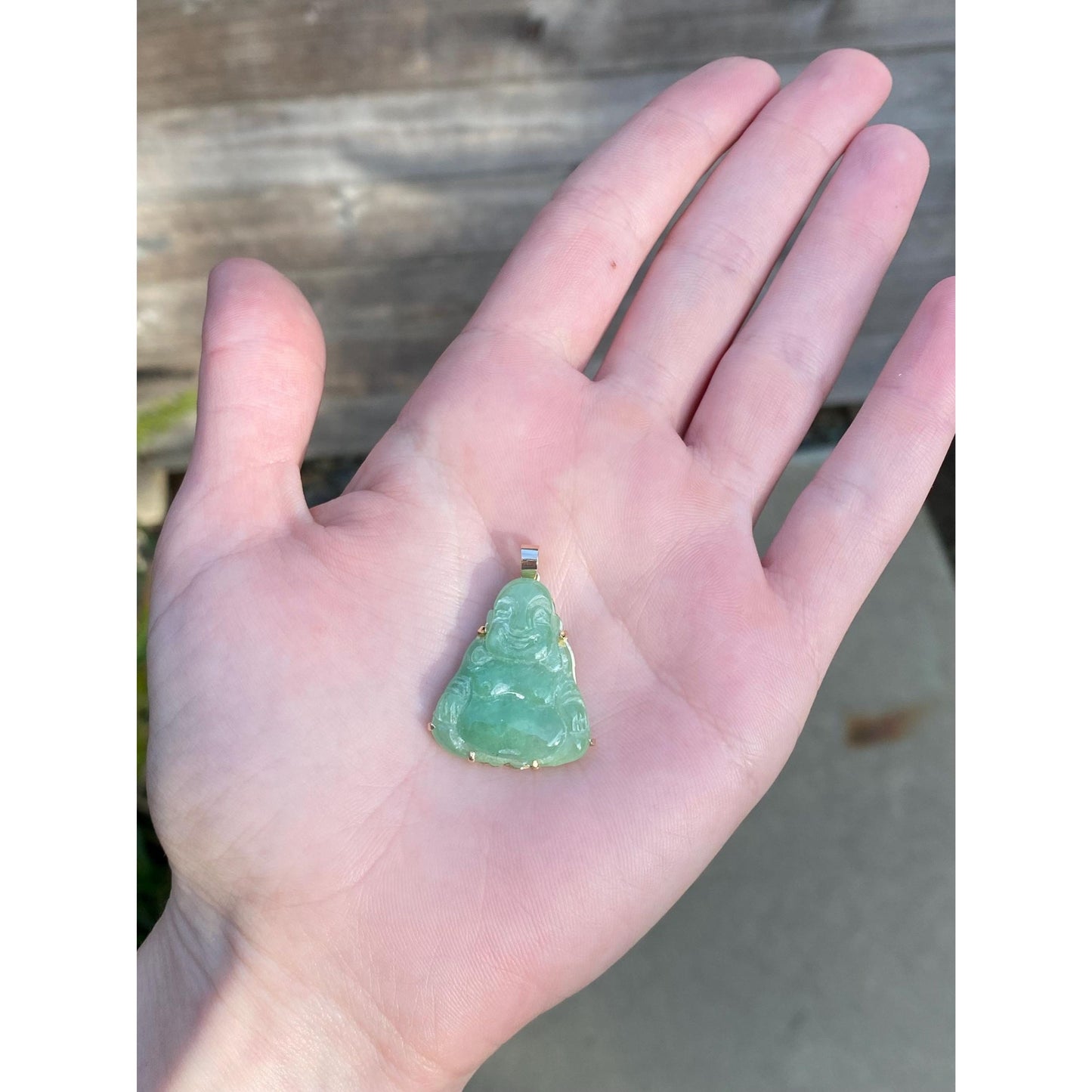 Vintage Solid 14k Yellow Gold Carved Jade Buddah Charm