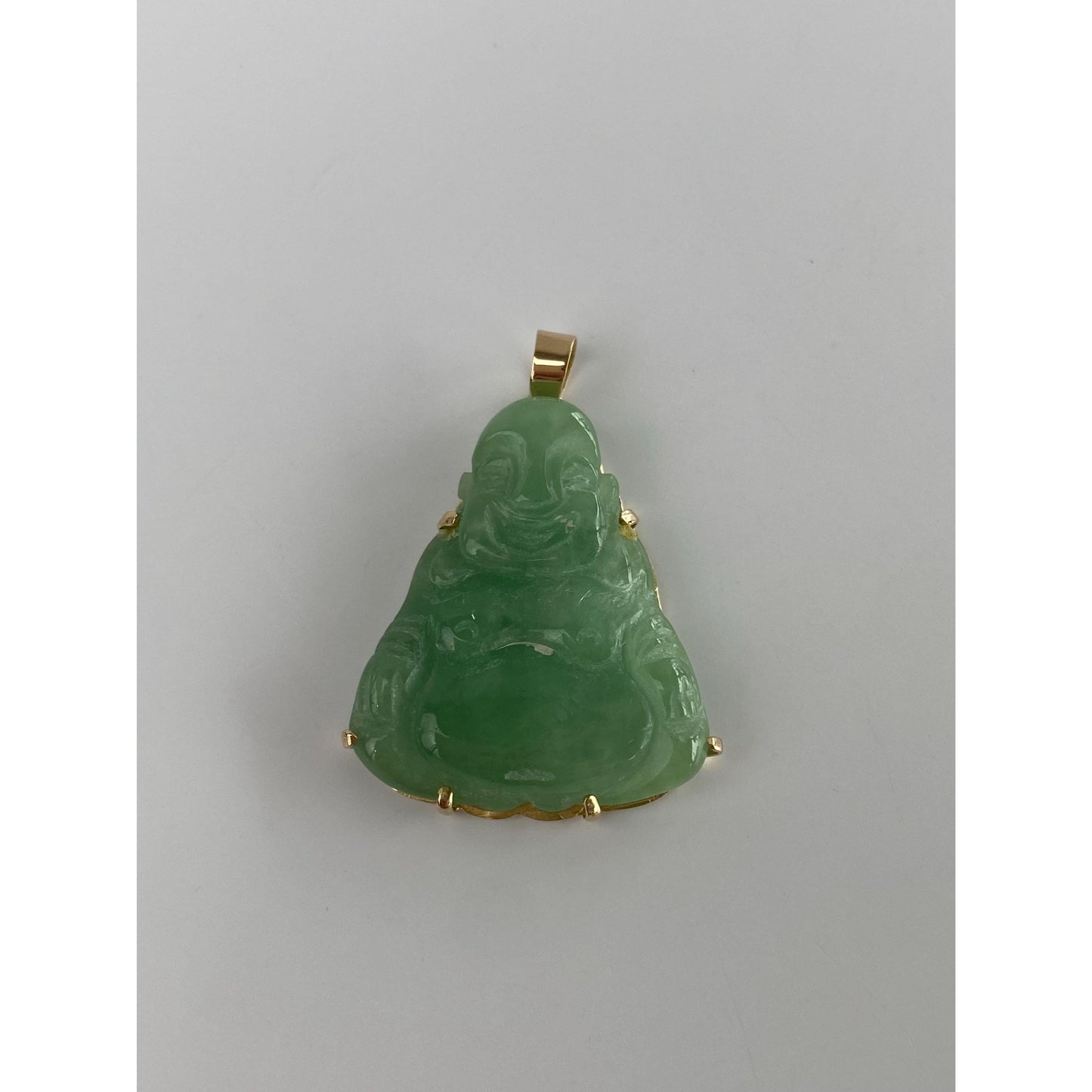 Vintage Solid 14k Yellow Gold Carved Jade Buddah Charm