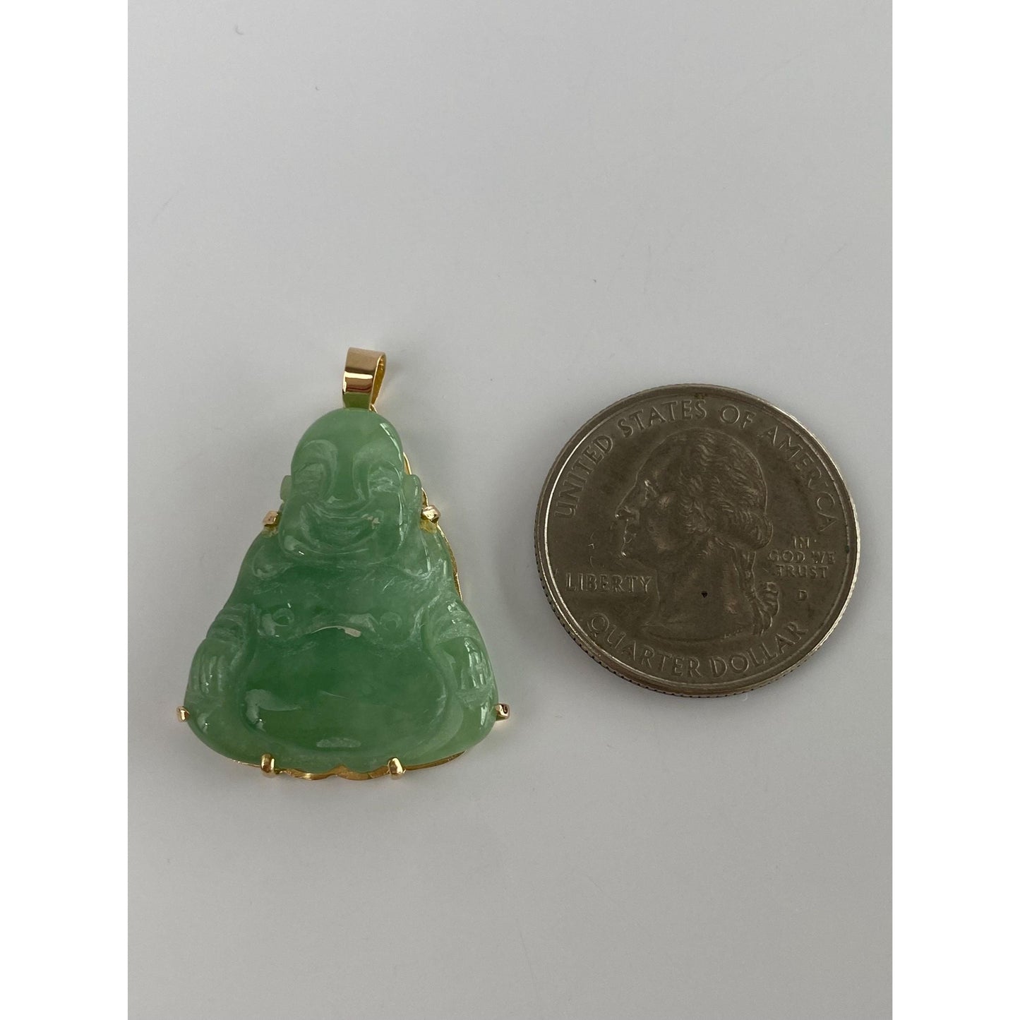 Vintage Solid 14k Yellow Gold Carved Jade Buddah Charm