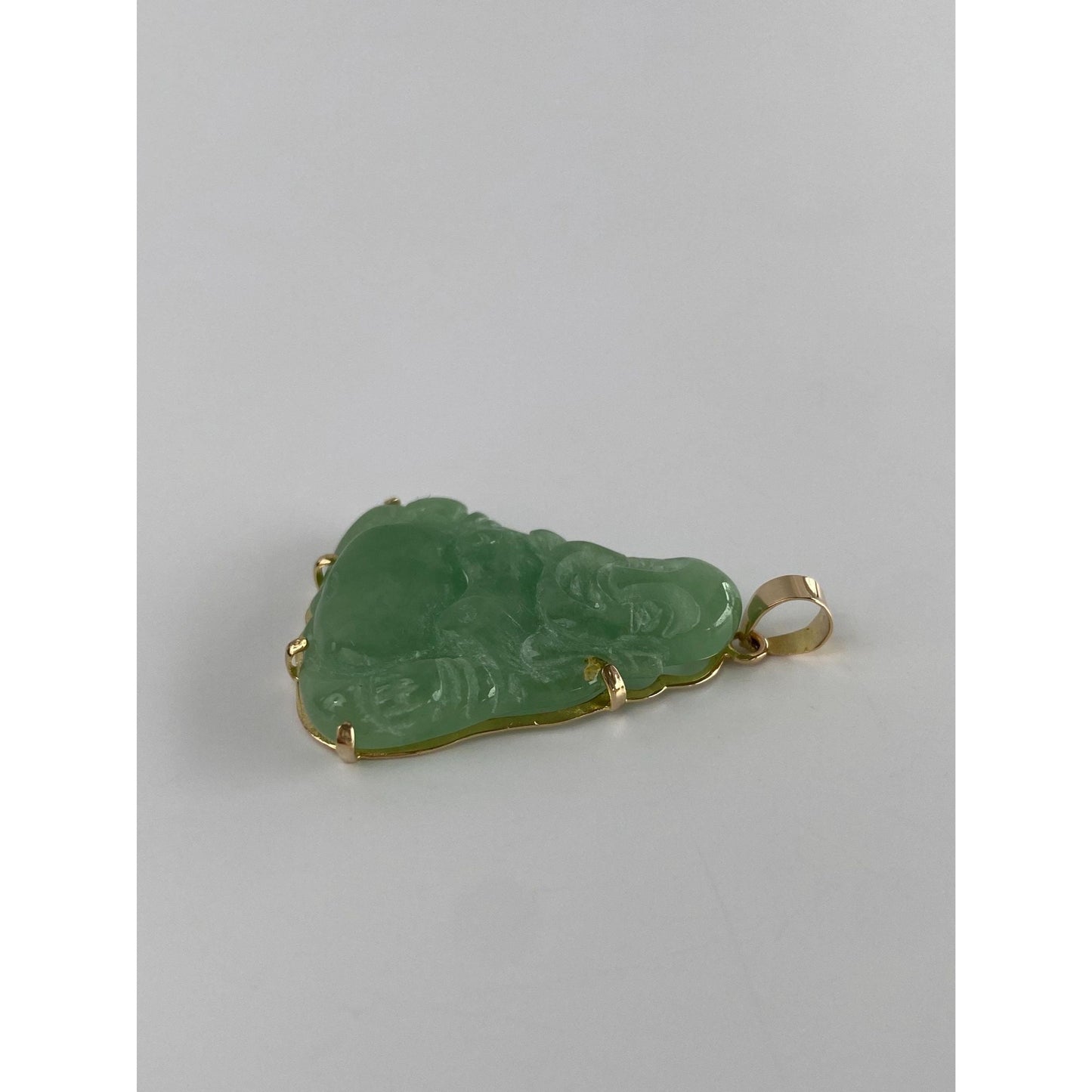 Vintage Solid 14k Yellow Gold Carved Jade Buddah Charm
