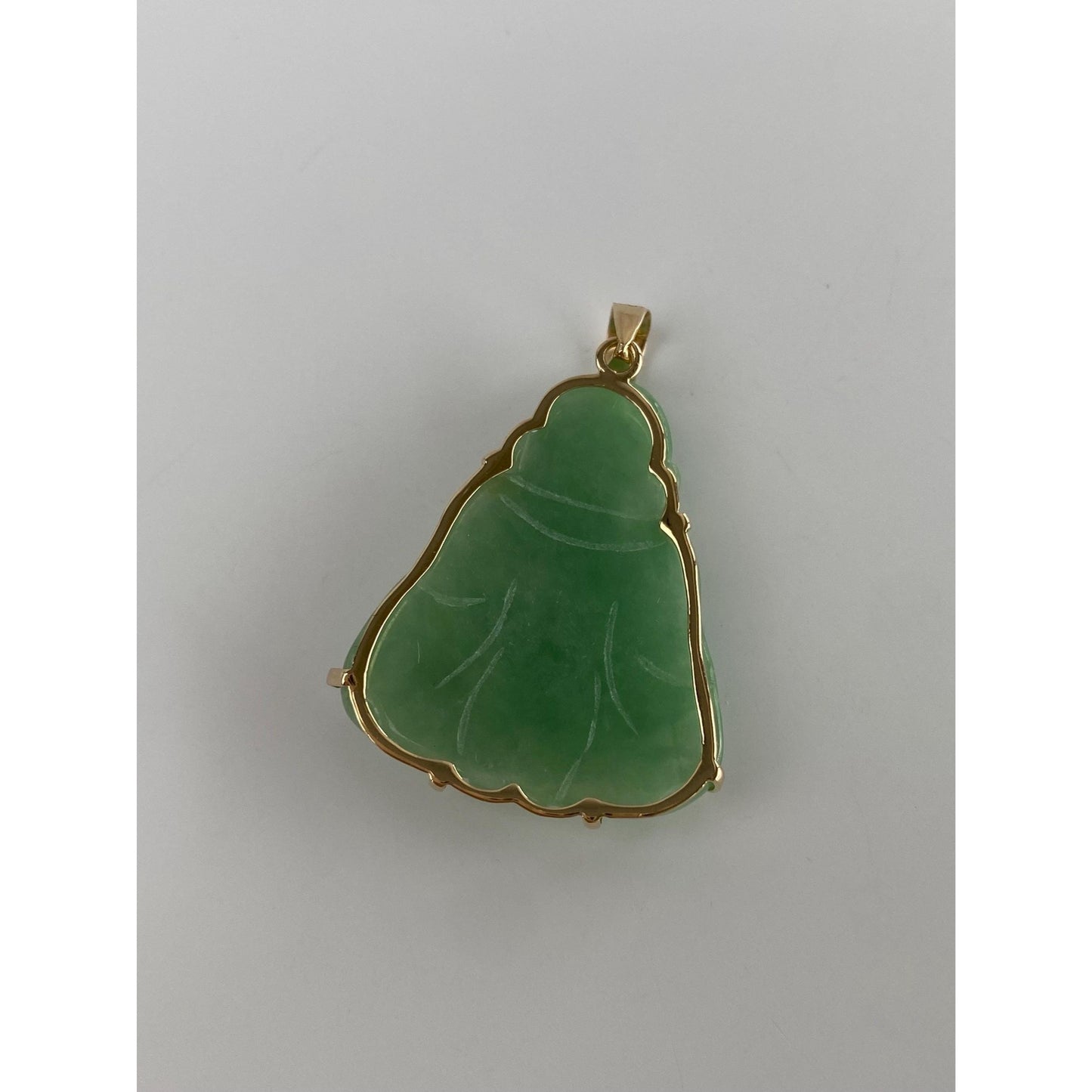 Vintage Solid 14k Yellow Gold Carved Jade Buddah Charm