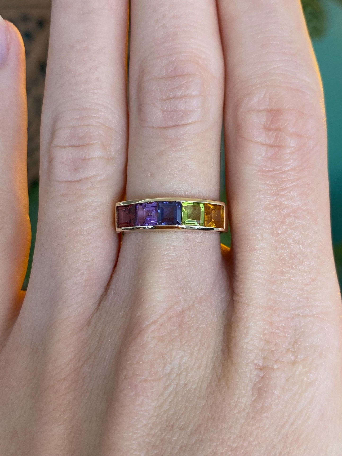 Vintage Solid 14k Yellow Gold Tourmaline Amethyst Tanzanite Citrine Peridot Ring - Size 6.5