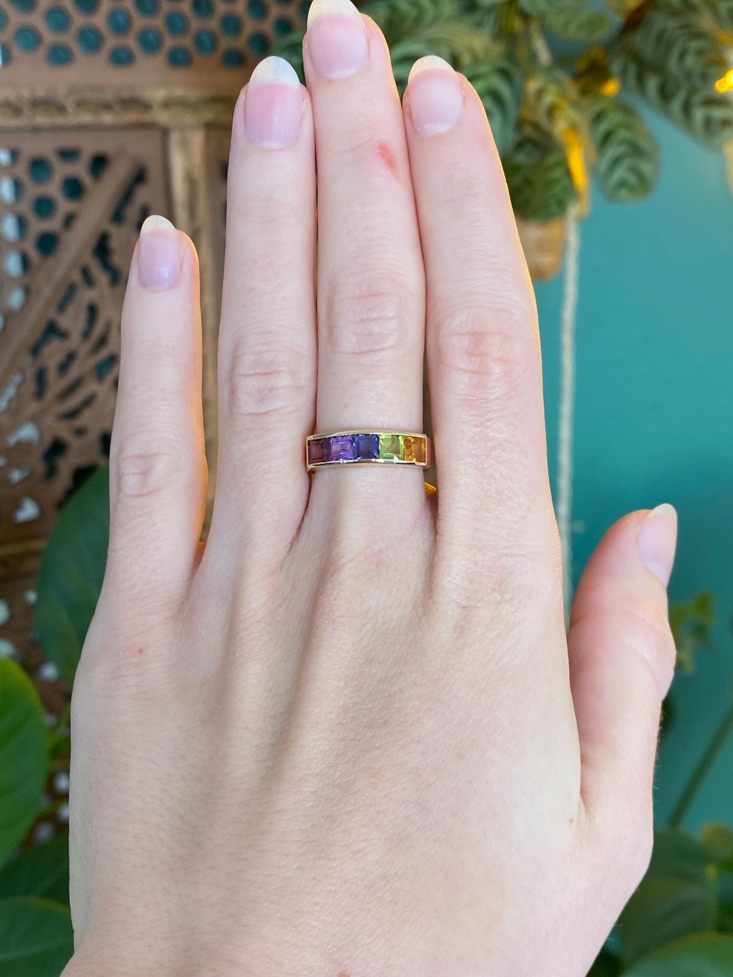 Vintage Solid 14k Yellow Gold Tourmaline Amethyst Tanzanite Citrine Peridot Ring - Size 6.5