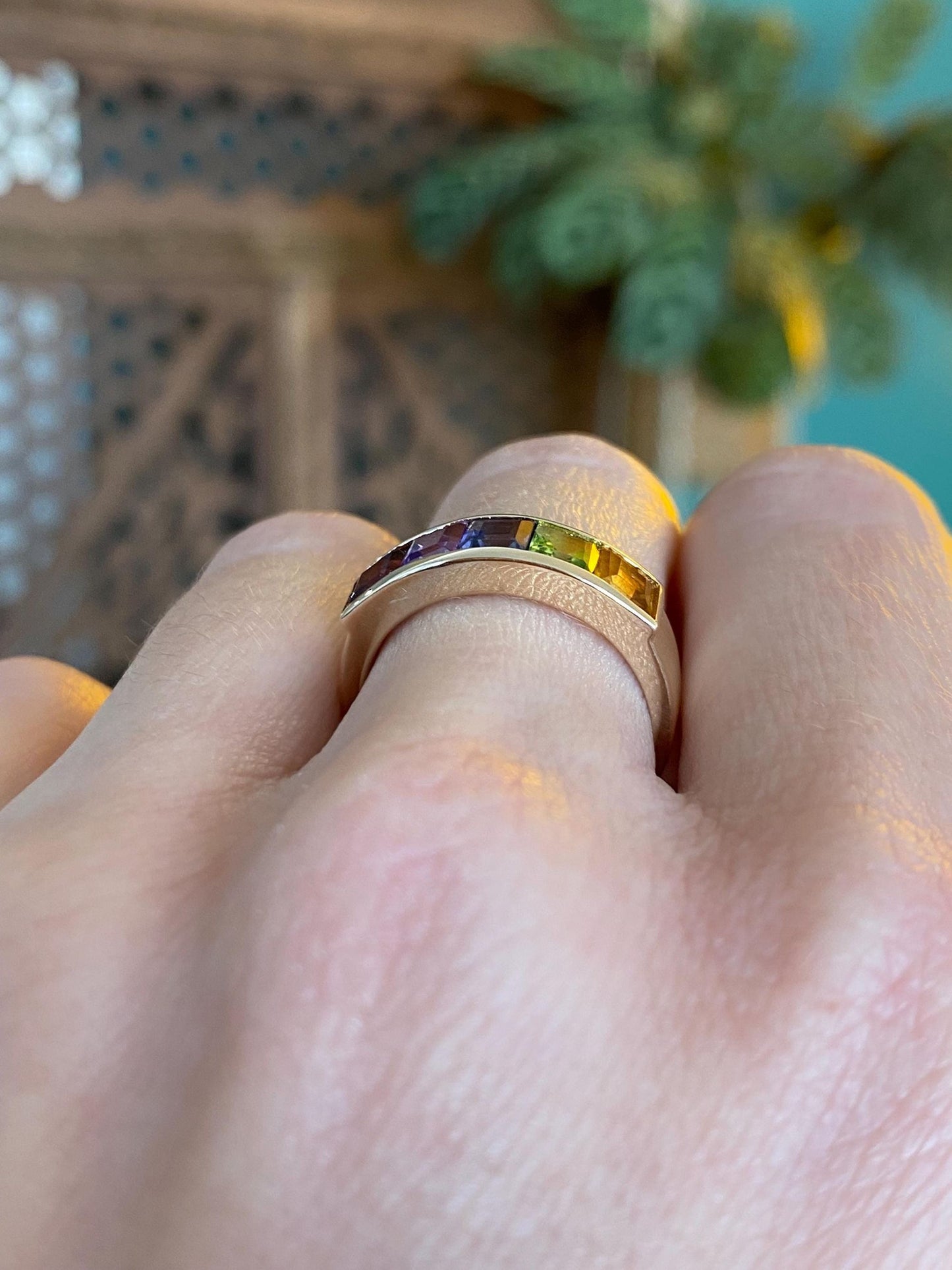 Vintage Solid 14k Yellow Gold Tourmaline Amethyst Tanzanite Citrine Peridot Ring - Size 6.5