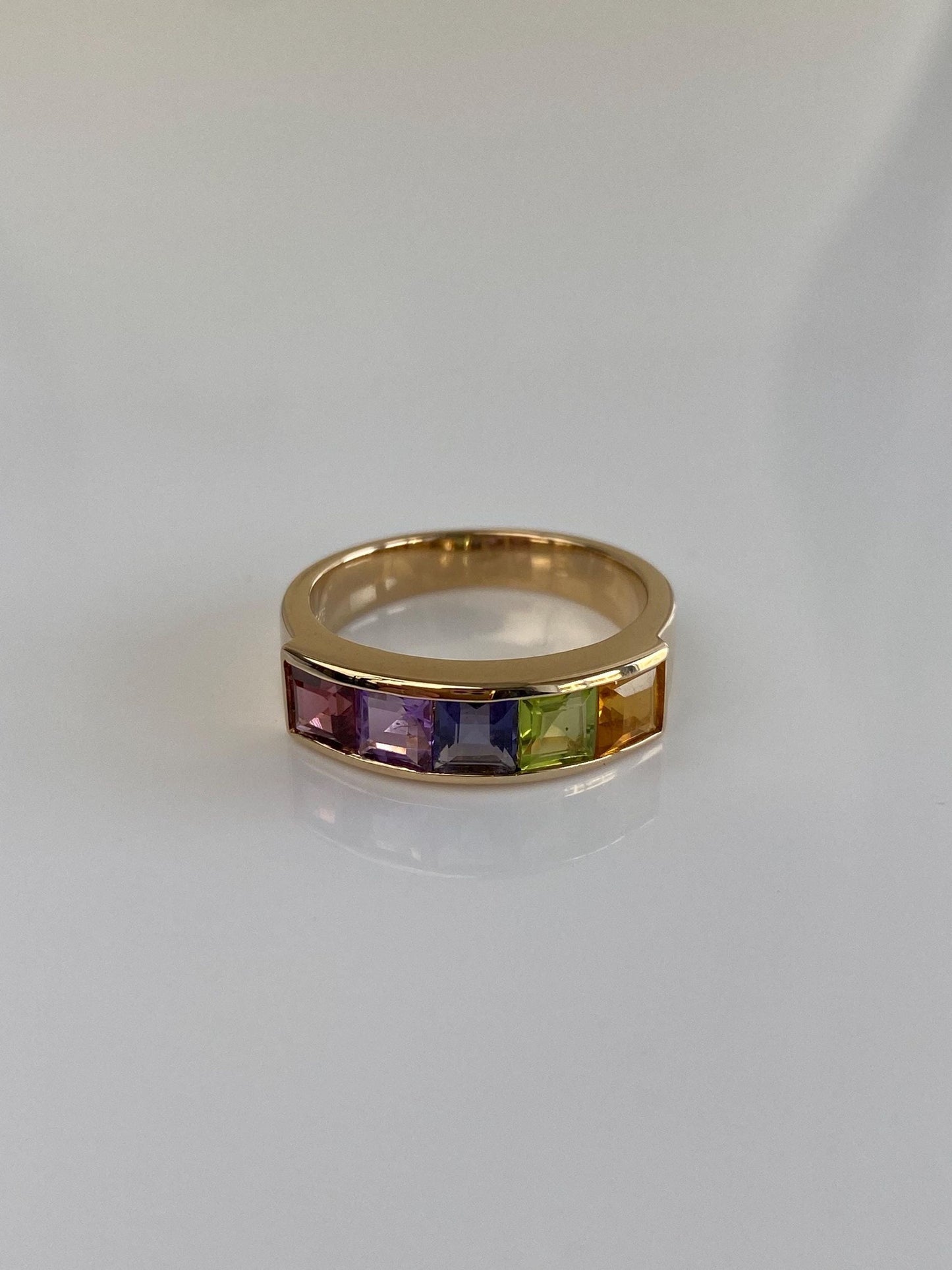 Vintage Solid 14k Yellow Gold Tourmaline Amethyst Tanzanite Citrine Peridot Ring - Size 6.5