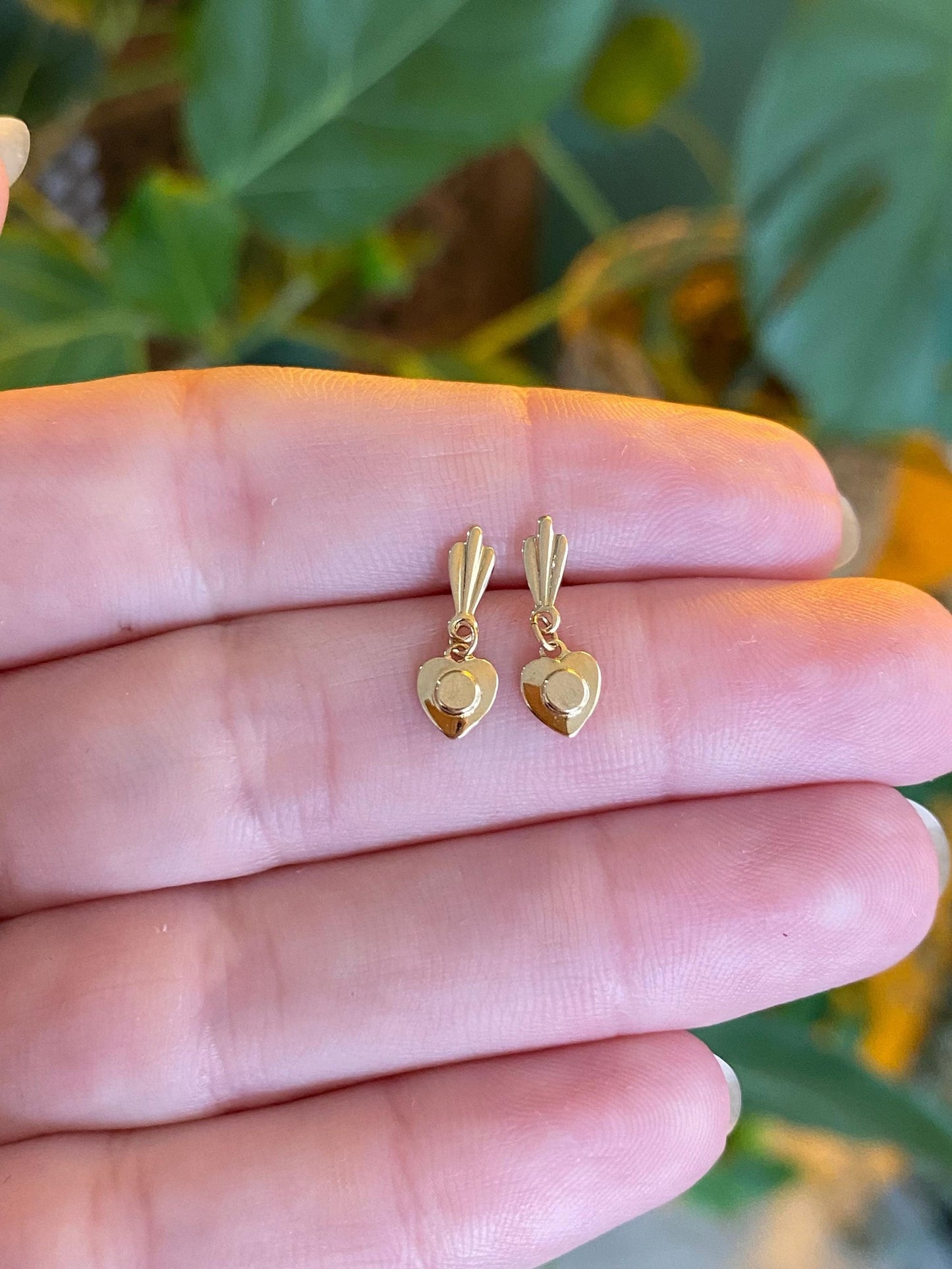 Vintage Solid 14k Heart Dangle Stud  Earrings