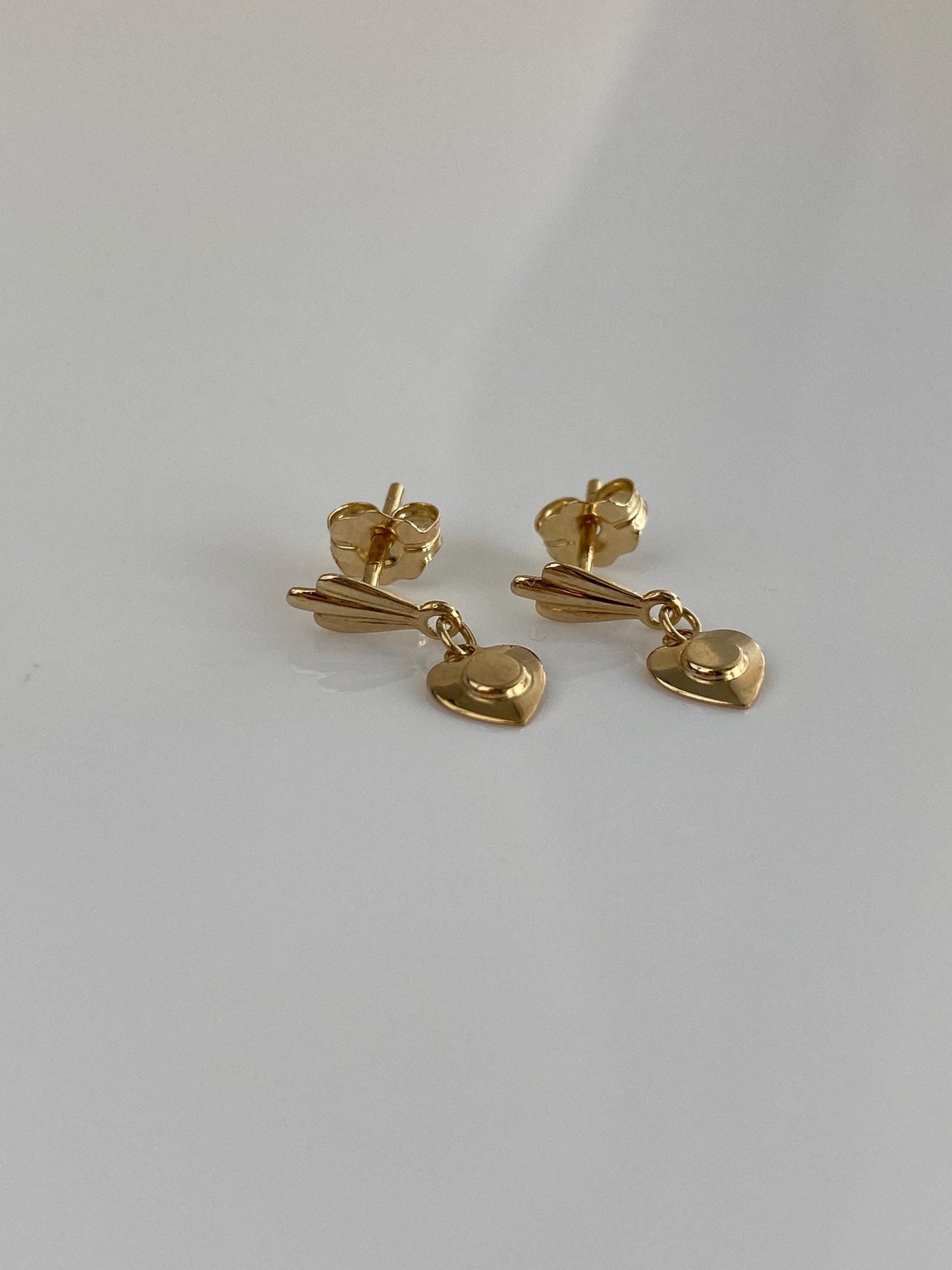 Vintage Solid 14k Heart Dangle Stud  Earrings