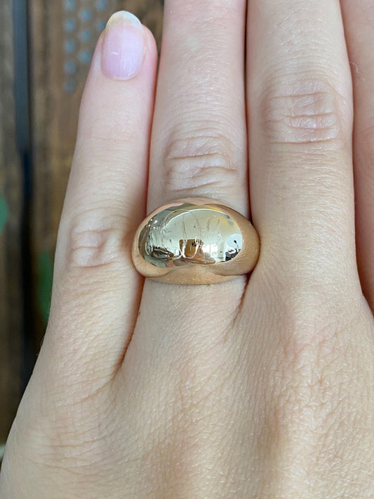 Vintage Solid 14k Yellow Gold Monogram Domed Ring - Size 5.5