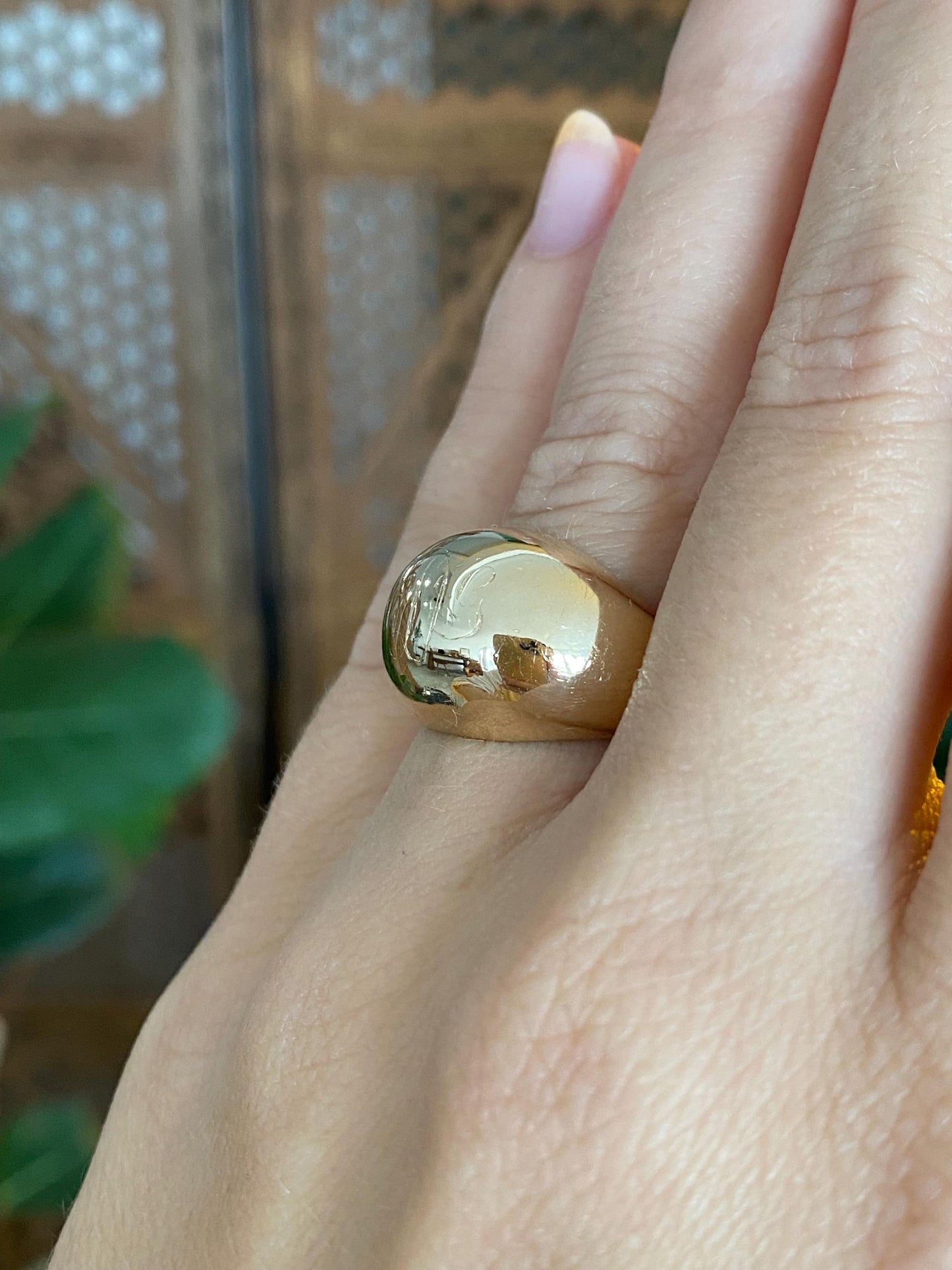 Vintage Solid 14k Yellow Gold Monogram Domed Ring - Size 5.5