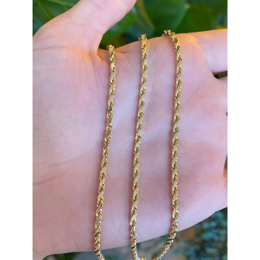 Vintage Solid 14k Yellow Gold Rope Chain Necklace - 24 inches