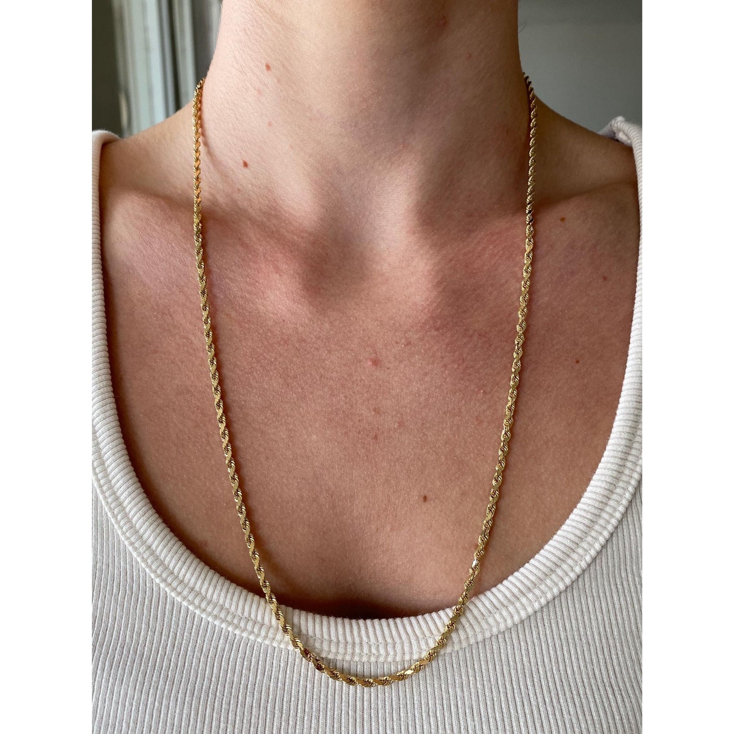 Vintage Solid 14k Yellow Gold Rope Chain Necklace - 24 inches