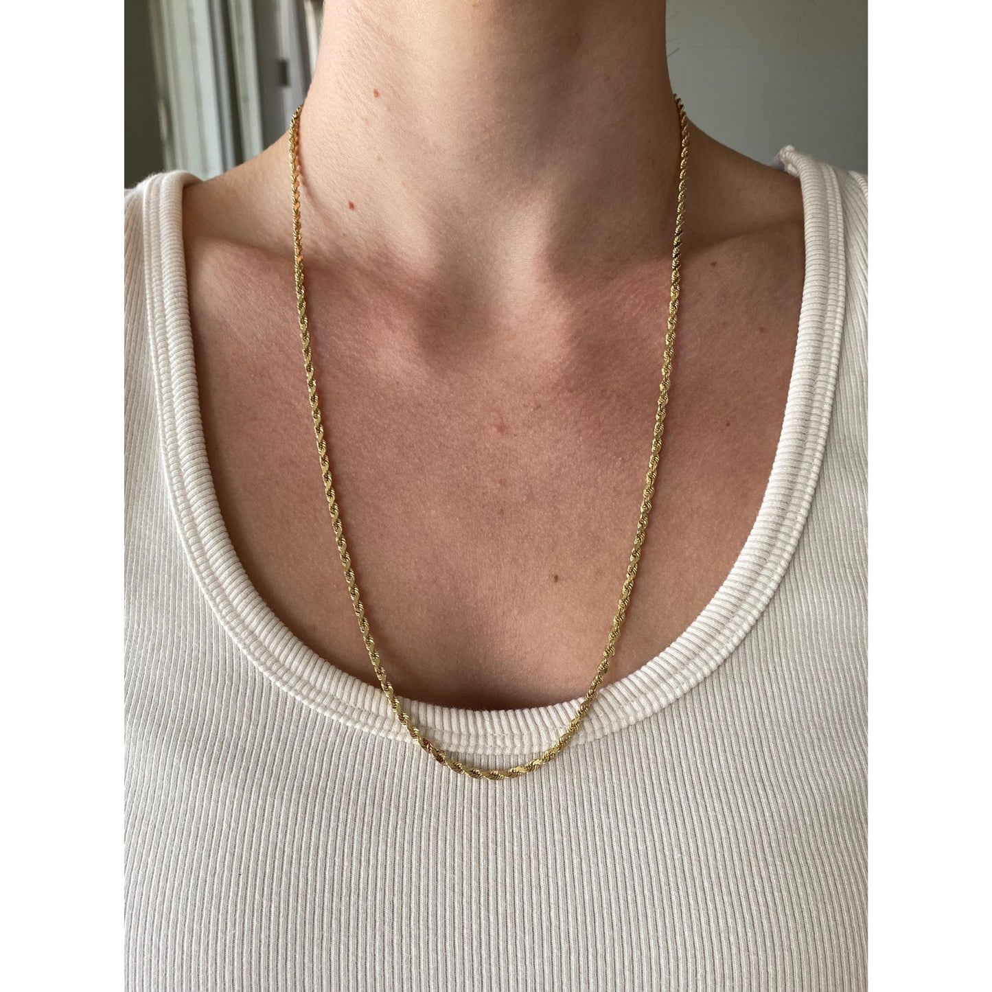 Vintage Solid 14k Yellow Gold Rope Chain Necklace - 24 inches